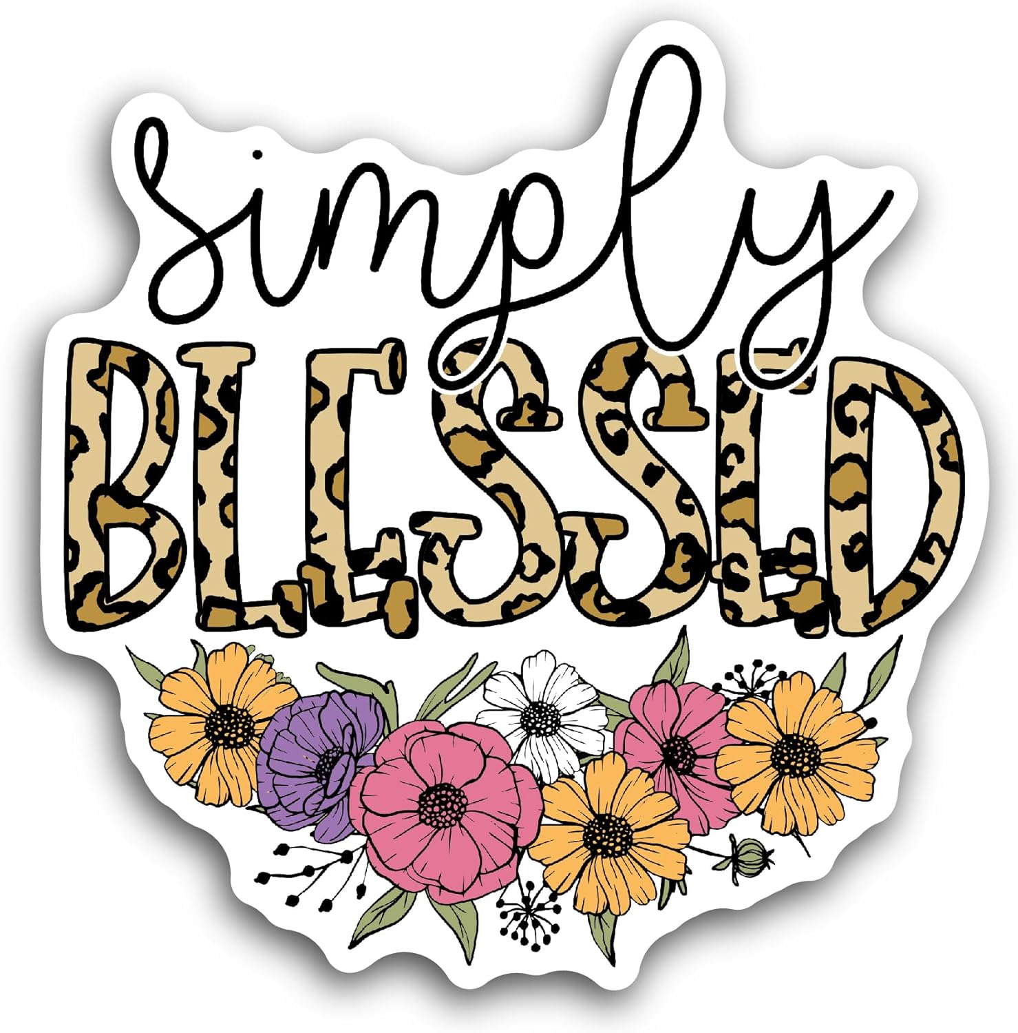 2 (Pieces) 3" and 5" Blessed Text with Flowers Sticker, Waterproof Vinyl Decals for Many Purpose Like Cars, Trucks, Laptops, Phones, Windows and More