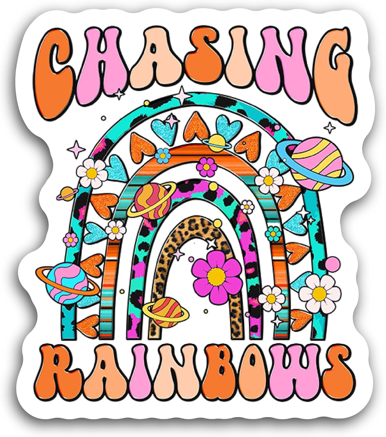 2 (Pieces) 3" and 5" Chasing Rainbows Sticker, Waterproof Vinyl Decals for Many Purpose Like Cars, Trucks, Laptops, Phones, Windows and More
