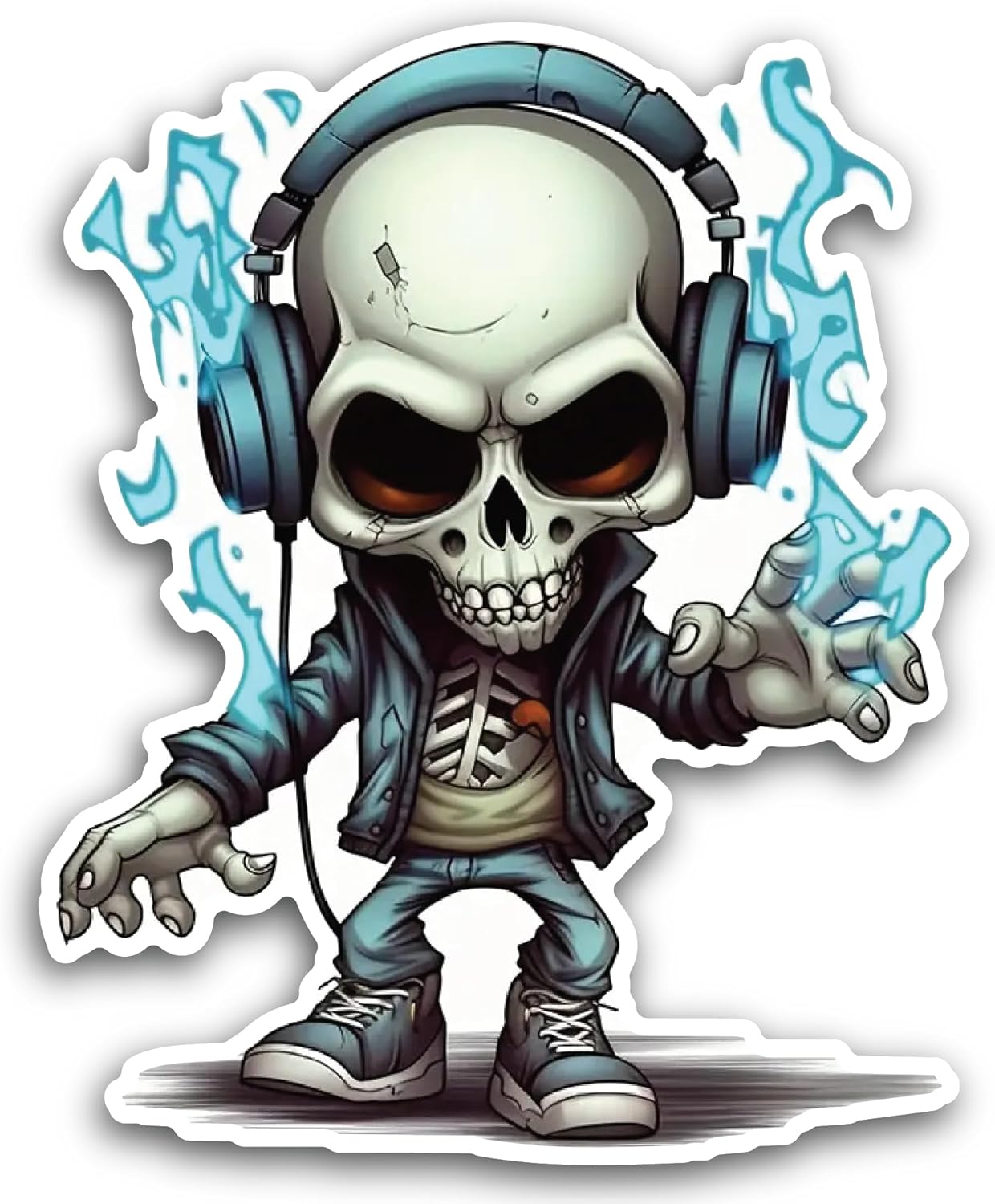2 (Pieces) 3" and 5" Skeleton Listening to Music with a Headphone Decal Sticker, Waterproof Vinyl Decals for Many Purpose Like Cars, Trucks, Laptops, Phones, Windows and More
