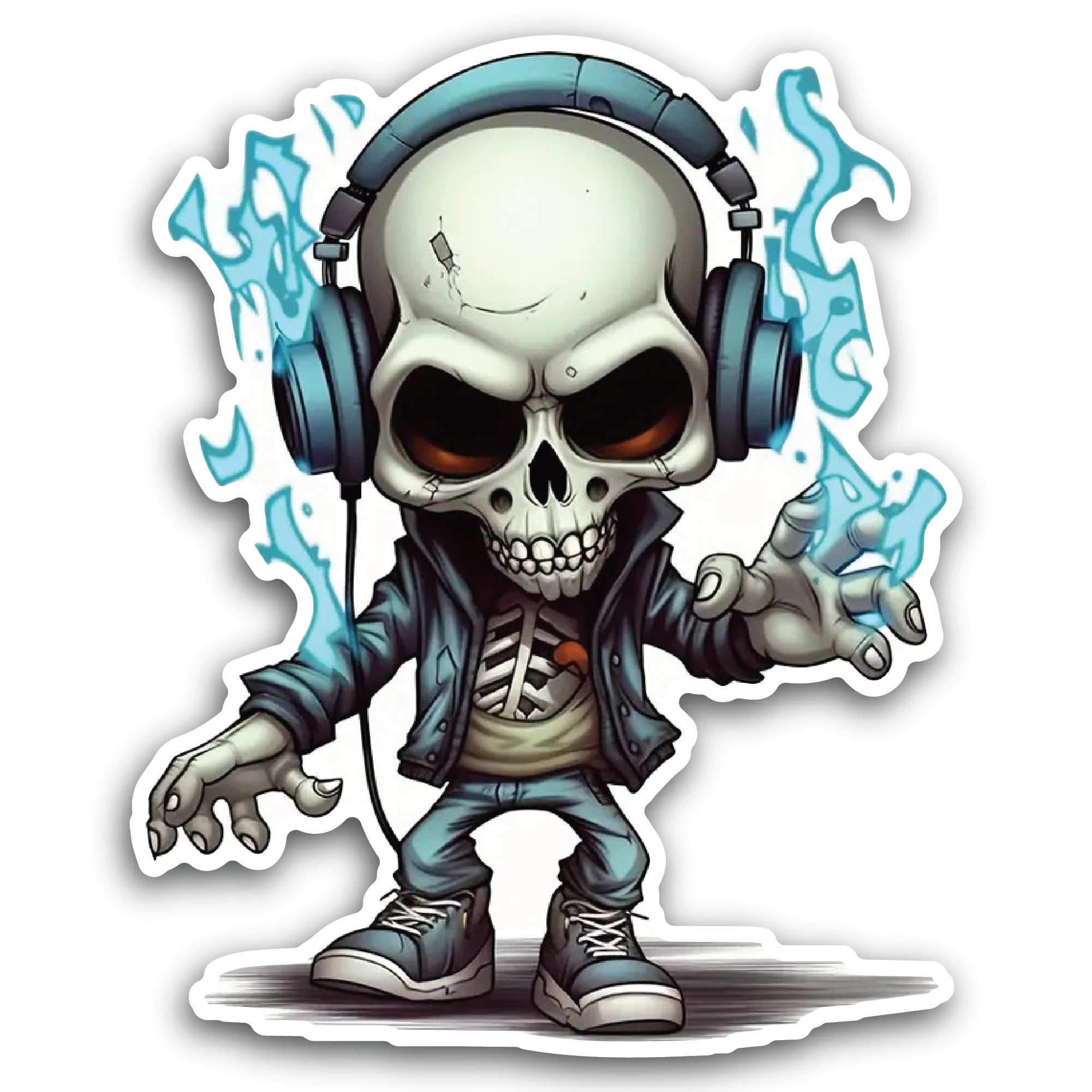 2 (Pieces) 3" and 5" Skeleton Listening to Music with a Headphone Decal Sticker, Waterproof Vinyl De