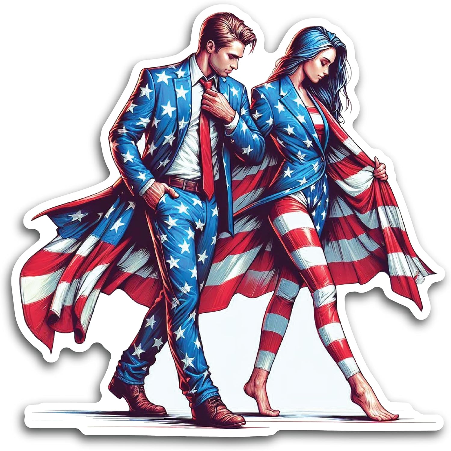 2 (Pieces) 3" and 5" Couple Walking with American Flag Attire Decal Sticker, Waterproof Vinyl Decals for Many Purpose Like Cars, Trucks, Laptops, Phones, Windows and More