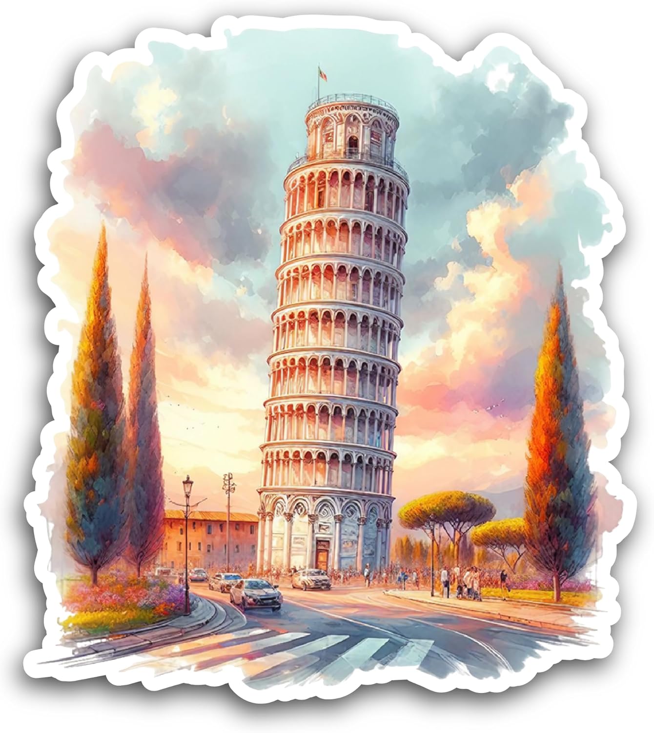 2 (Pieces) 3" and 5" Leaning Tower Sticker, Waterproof Vinyl Decals for Many Purpose Like Cars, Trucks, Laptops, Phones, Windows and More