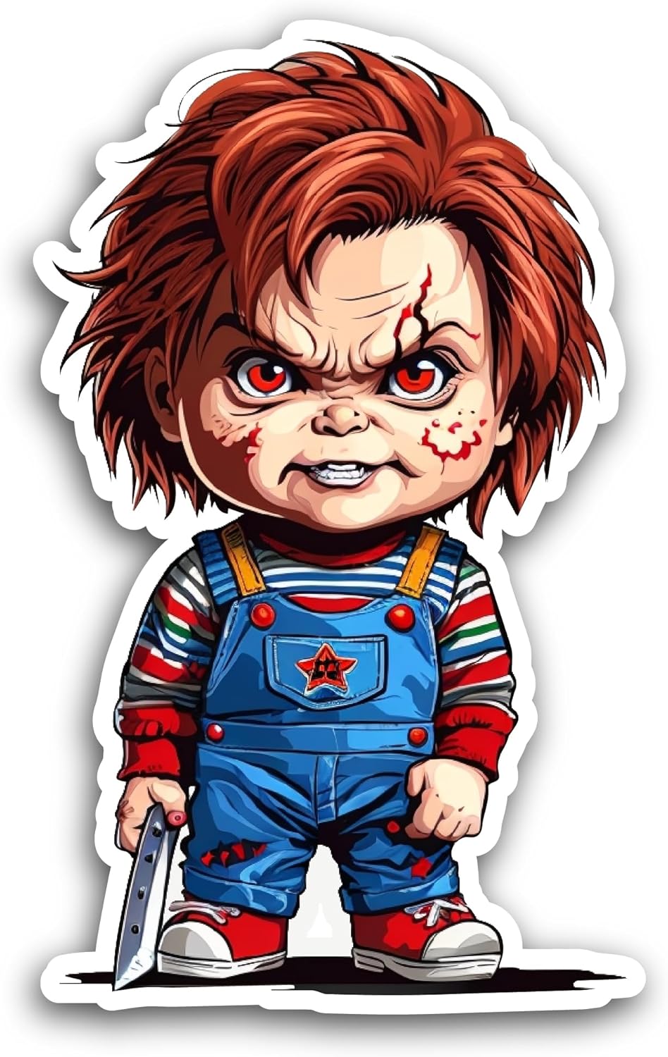 2 (Pieces) 3" and 5" Horror Doll Sticker, Waterproof Vinyl Decals for Many Purpose Like Cars, Trucks, Laptops, Phones, Windows and More