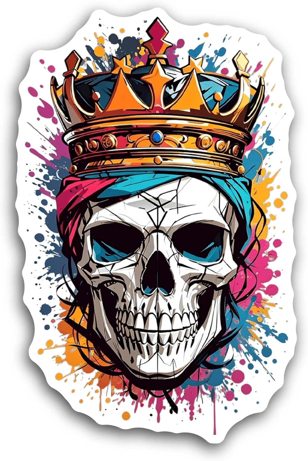 2 (Pieces) 3" and 5" Face Skull Crown Sticker, Waterproof Vinyl Decals for Many Purpose Like Cars, Trucks, Laptops, Phones, Windows and More