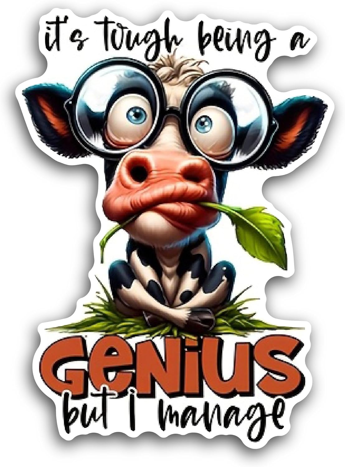2 (Pieces) 3" and 5" Whimsical Cartoon Cow Sticker, Waterproof Vinyl Decals for Many Purpose Like Cars, Trucks, Laptops, Phones, Windows and More