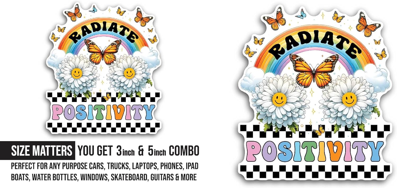 2 (Pieces) 3" and 5" Radiate Sticker, Waterproof Vinyl Decals for Many Purpose Like Cars, Trucks, Laptops, Phones, Windows and More