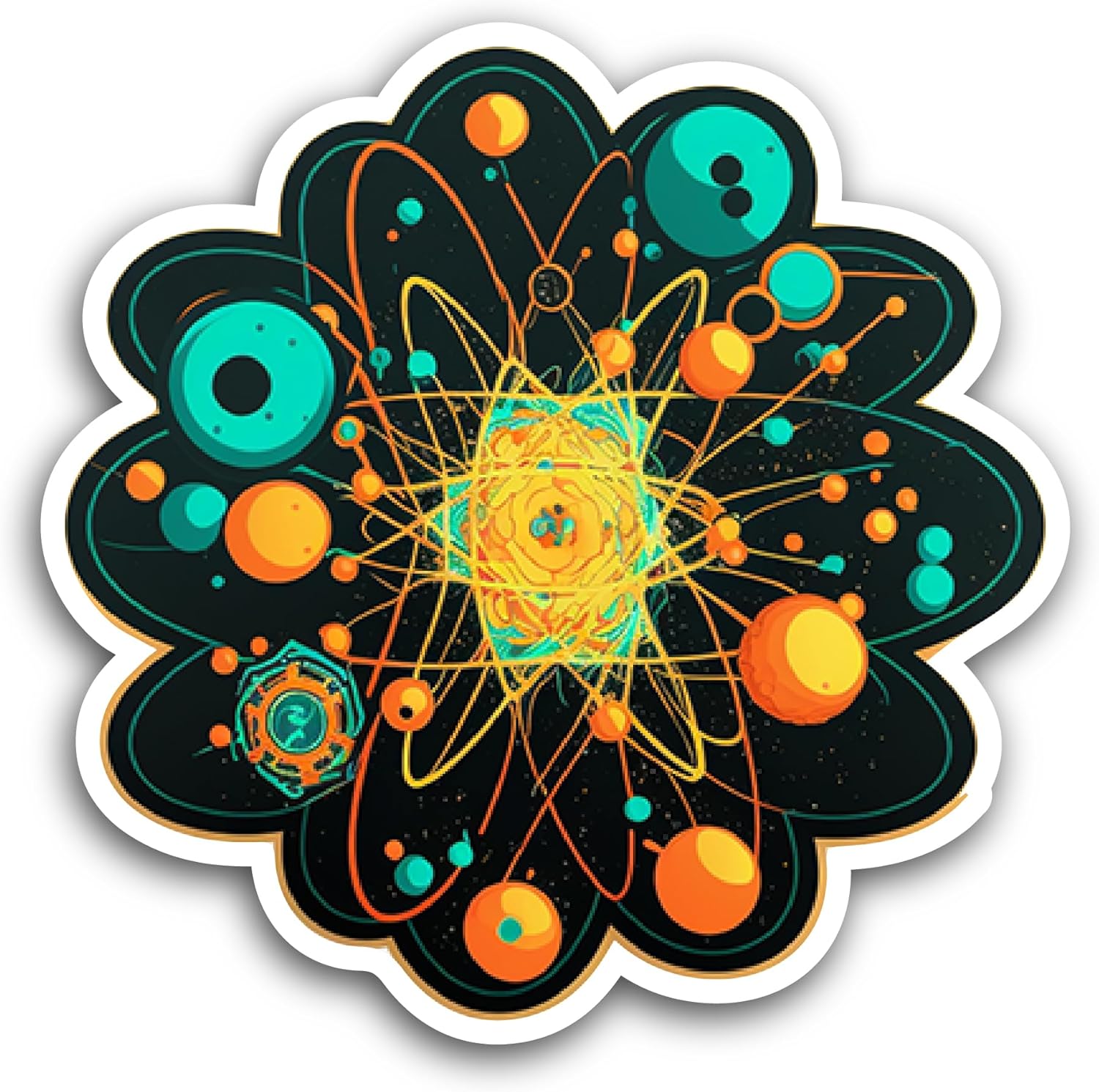 2 (Pieces) 3" and 5" Atomic Structure Sticker, Waterproof Vinyl Decals for Many Purpose Like Cars, Trucks, Laptops, Phones, Windows and More
