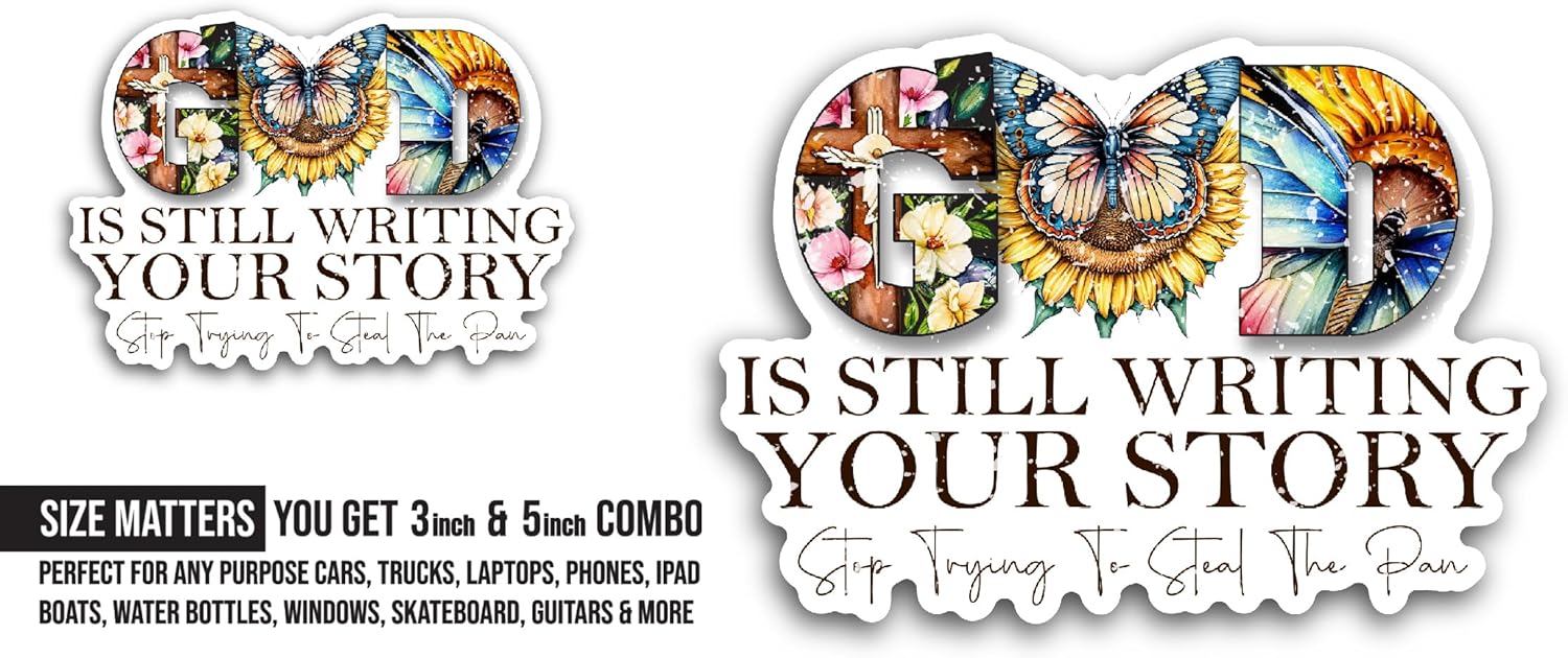 2 (Pieces) 3" and 5" God Sticker, Waterproof Vinyl Decals for Many Purpose Like Cars, Trucks, Laptops, Phones, Windows and More