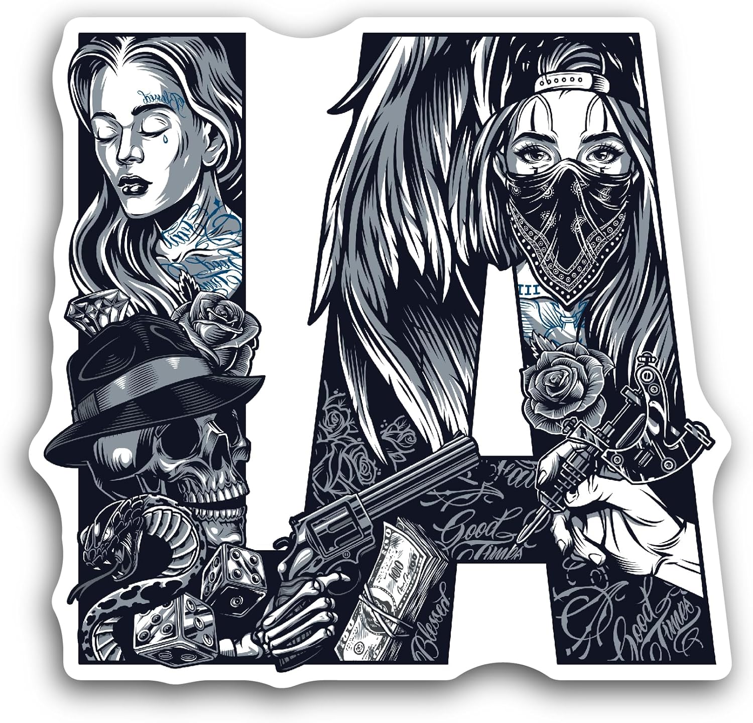 2 (Pieces) 3" and 5" Chicano Vintage Sticker, Waterproof Vinyl Decals for Many Purpose Like Cars, Trucks, Laptops, Phones, Windows and More