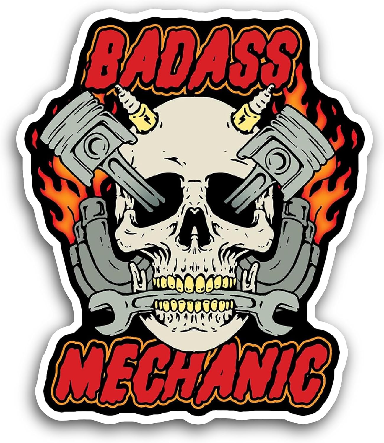 2 (Pieces) 3" and 5" Badass Mechanic Sticker, Waterproof Vinyl Decals for Many Purpose Like Cars, Trucks, Laptops, Phones, Windows and More