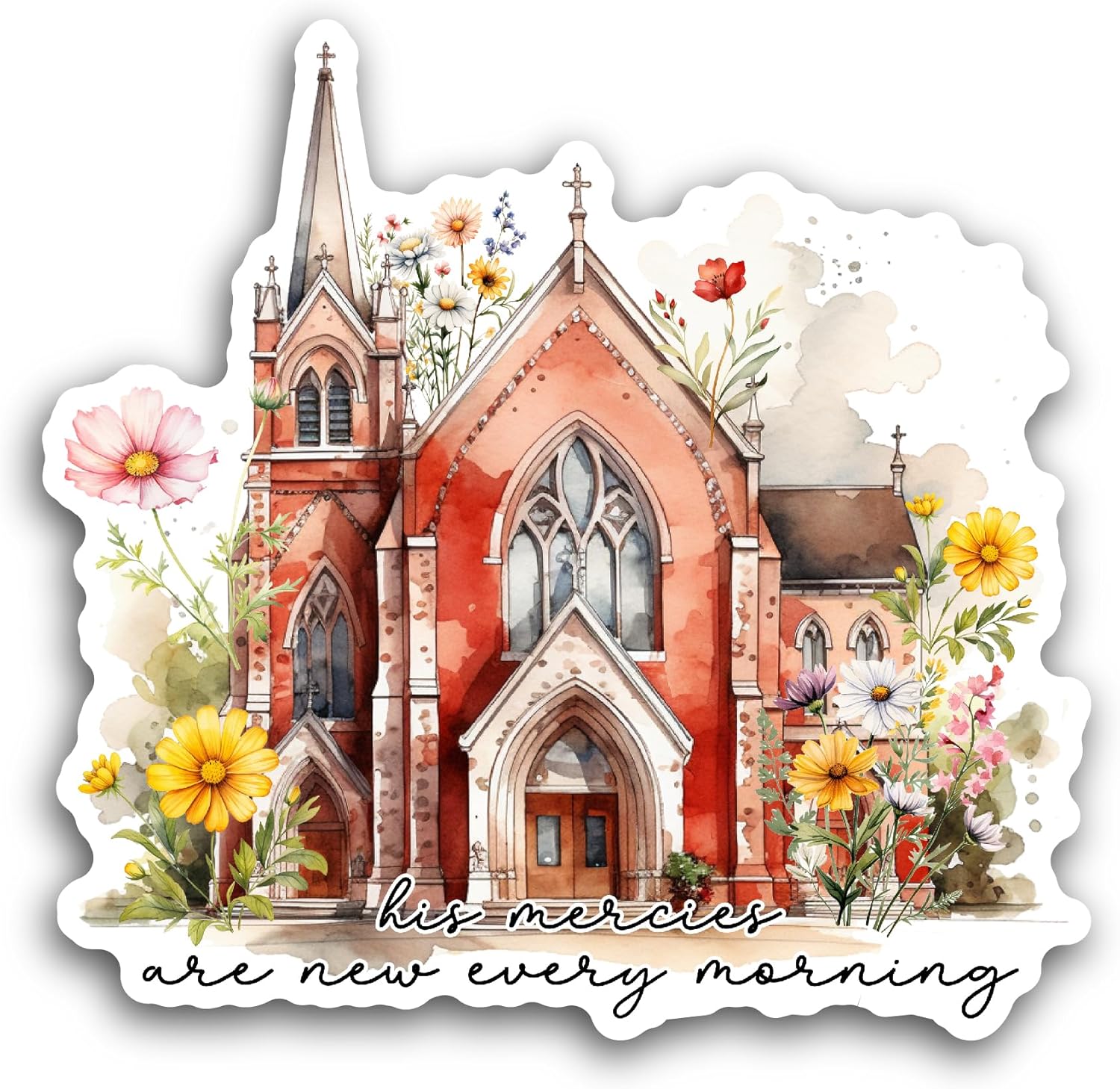 2 (Pieces) 3" and 5" Painting of A Church Sticker, Waterproof Vinyl Decals for Many Purpose Like Cars, Trucks, Laptops, Phones, Windows and More