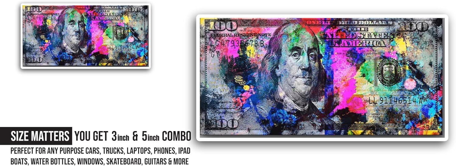 2 (Pieces) 3" and 5" Dollar Painting Sticker, Waterproof Vinyl Decals for Many Purpose Like Cars, Trucks, Laptops, Phones, Windows and More