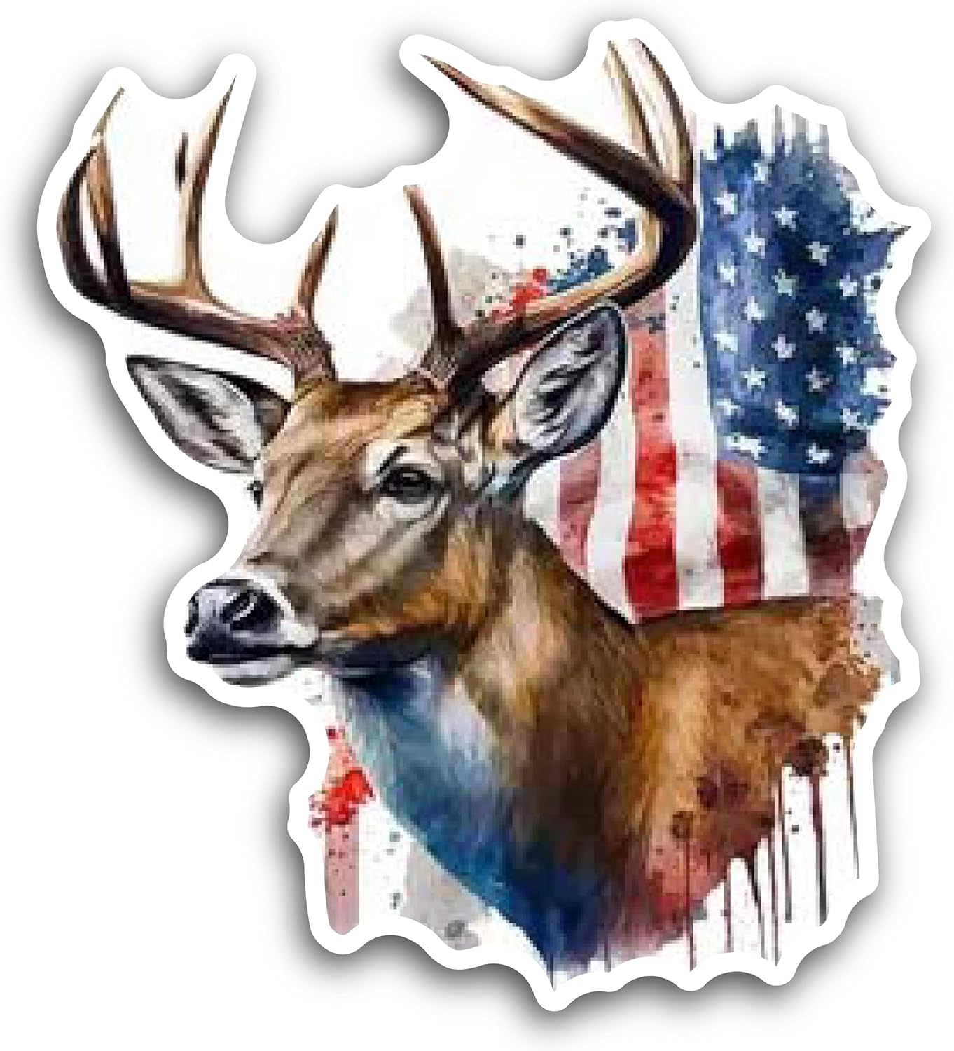 2 (Pieces) 3" and 5" Deer with Background in American Flag Decal Sticker,Waterproof Vinyl Decals for Many Purpose Like Cars, Trucks, Laptops, Phones, Windows and More