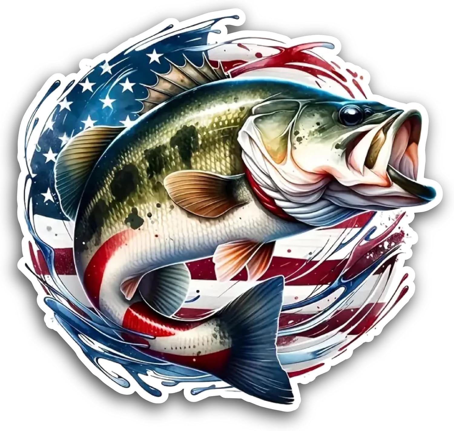 2 (Pieces) 3" and 5" Fish with American Flag Sticker, Waterproof Vinyl Decals for Many Purpose Like Cars, Trucks, Laptops, Phones, Windows and More