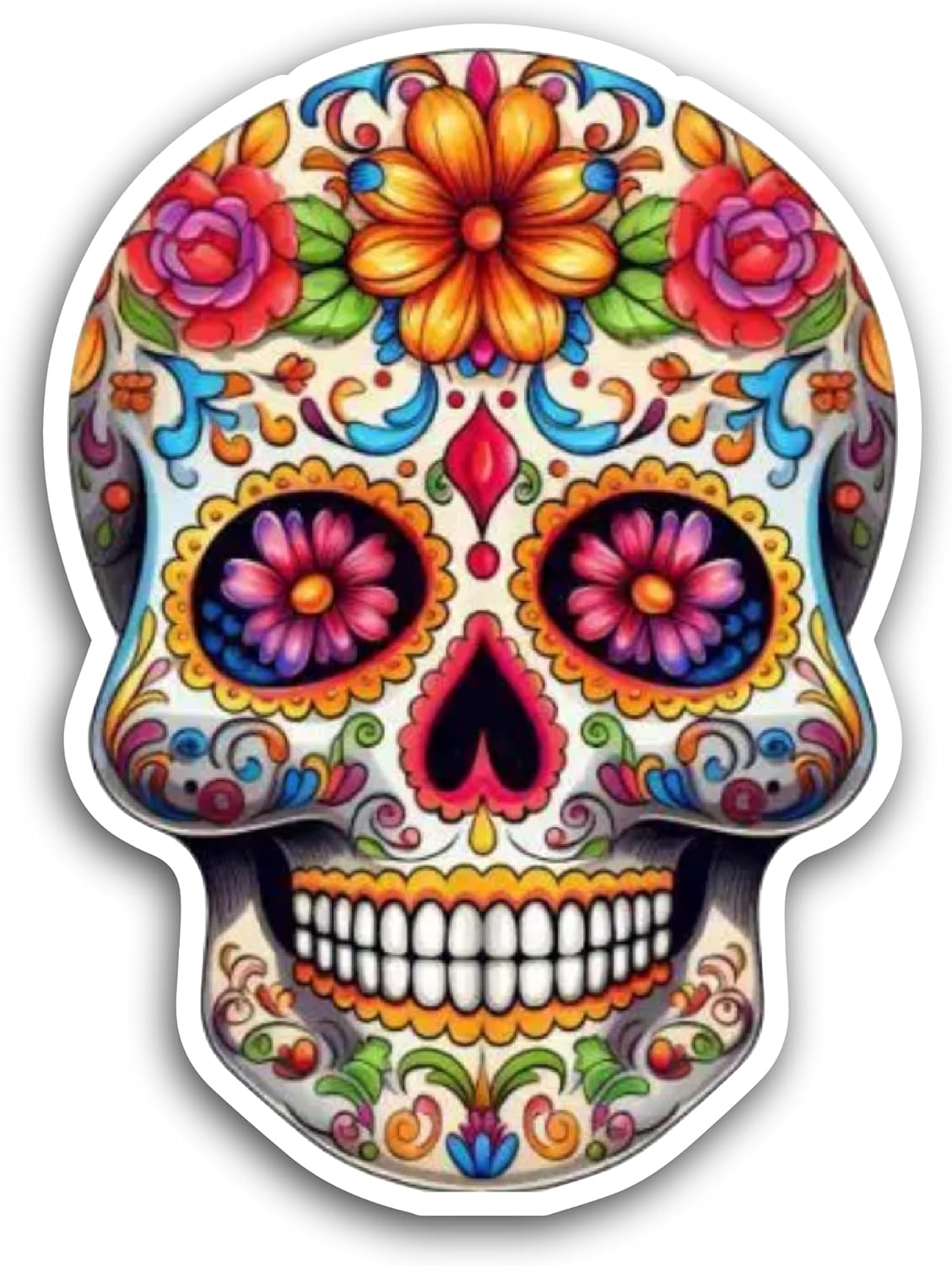2 (Pieces) 3" and 5" Sugar Skull with Flowers Sticker, Waterproof Vinyl Decals for Many Purpose Like Cars, Trucks, Laptops, Phones, Windows and More