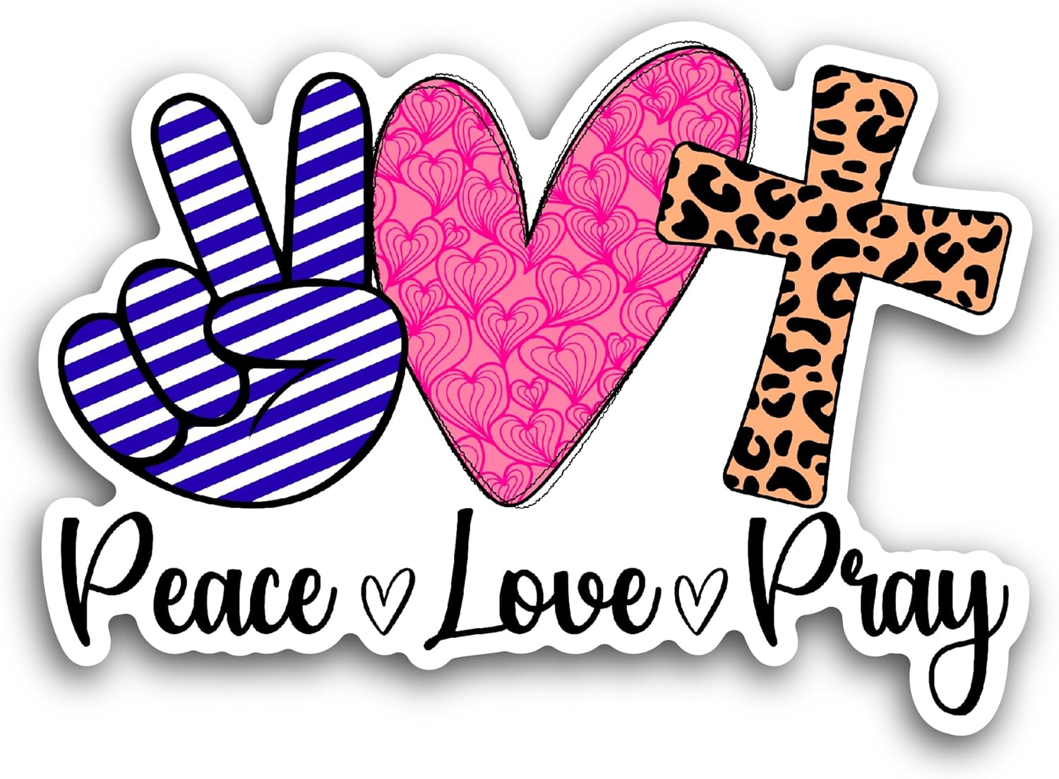 2 (Pieces) 3" and 5" Peace Love Pray Sticker, Waterproof Vinyl Decals for Many Purpose Like Cars, Trucks, Laptops, Phones, Windows and More