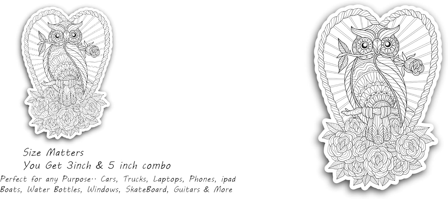 2 (Pieces) 3" and 5" Cute Owl Design Sticker, Waterproof Vinyl Decals for Many Purpose Like Cars, Trucks, Laptops, Phones, Windows and More