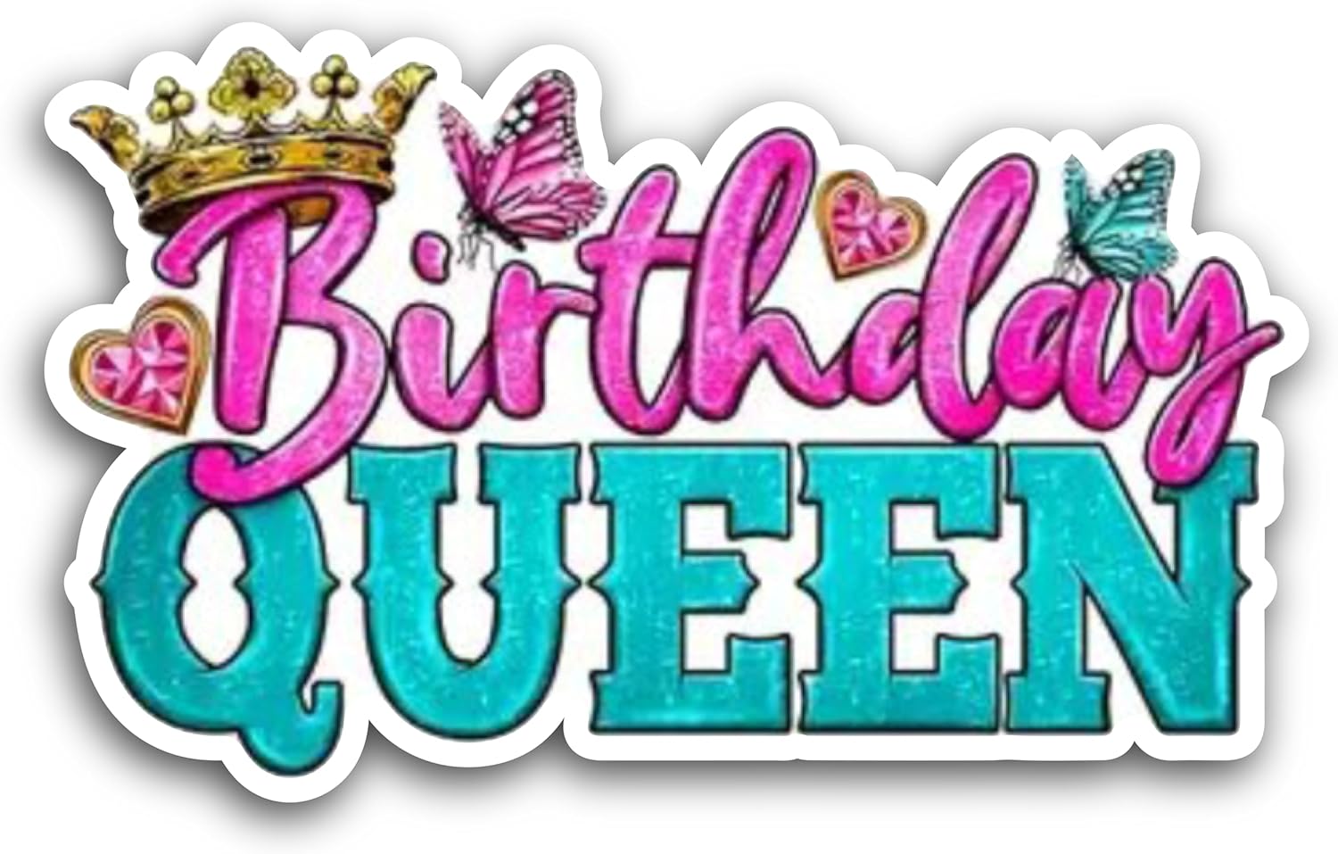 2 (Pieces) 3" and 5" Birthday Queen with a crownDecal Sticker, Waterproof Vinyl Decals for Many Purpose Like Cars, Trucks, Laptops, Phones, Windows and More