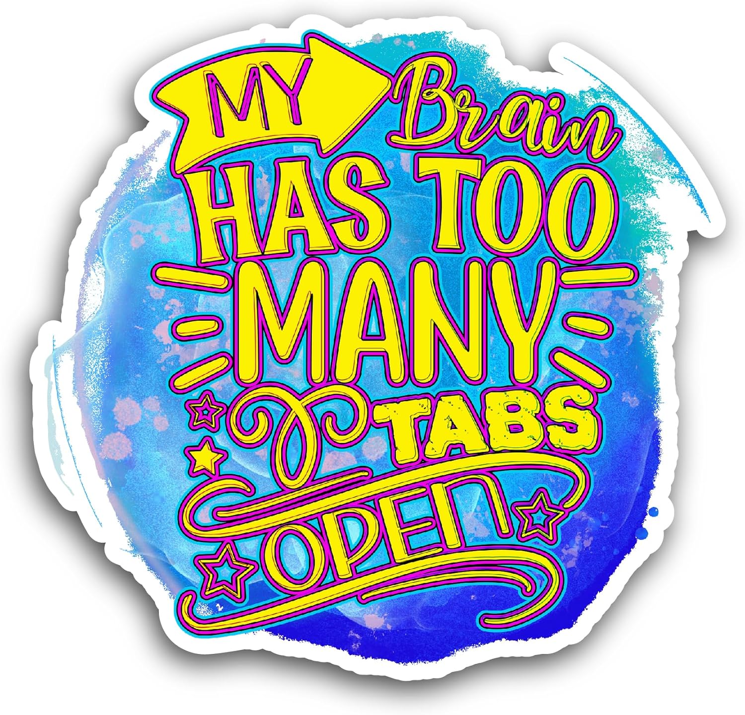 2 (Pieces) 3" and 5" My Brain Has Too Many Sticker, Waterproof Vinyl Decals for Many Purpose Like Cars, Trucks, Laptops, Phones, Windows and More