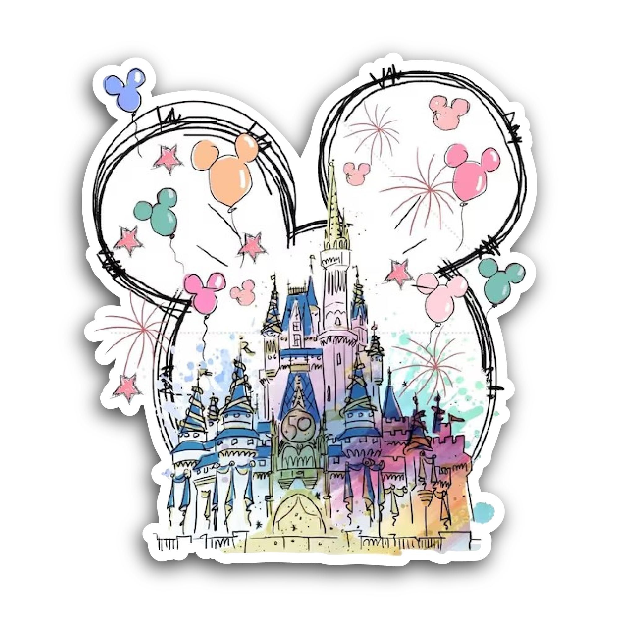 2 (Pieces) 3" and 5" Castle with Balloons Sticker, Waterproof Vinyl Decals for Many Purpose Like Car