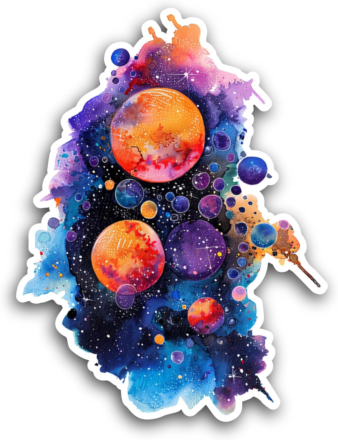 2 (Pieces) 3" and 5" Painting of Planets Sticker, Waterproof Vinyl Decals for Many Purpose Like Cars, Trucks, Laptops, Phones, Windows and More
