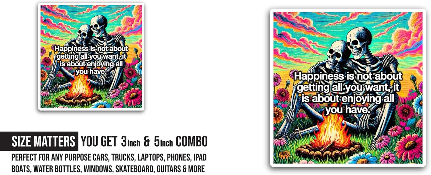 2 (Pieces) 3" and 5" Happiness is Not About Sticker, Waterproof Vinyl Decals for Many Purpose Like Cars, Trucks, Laptops, Phones, Windows and More