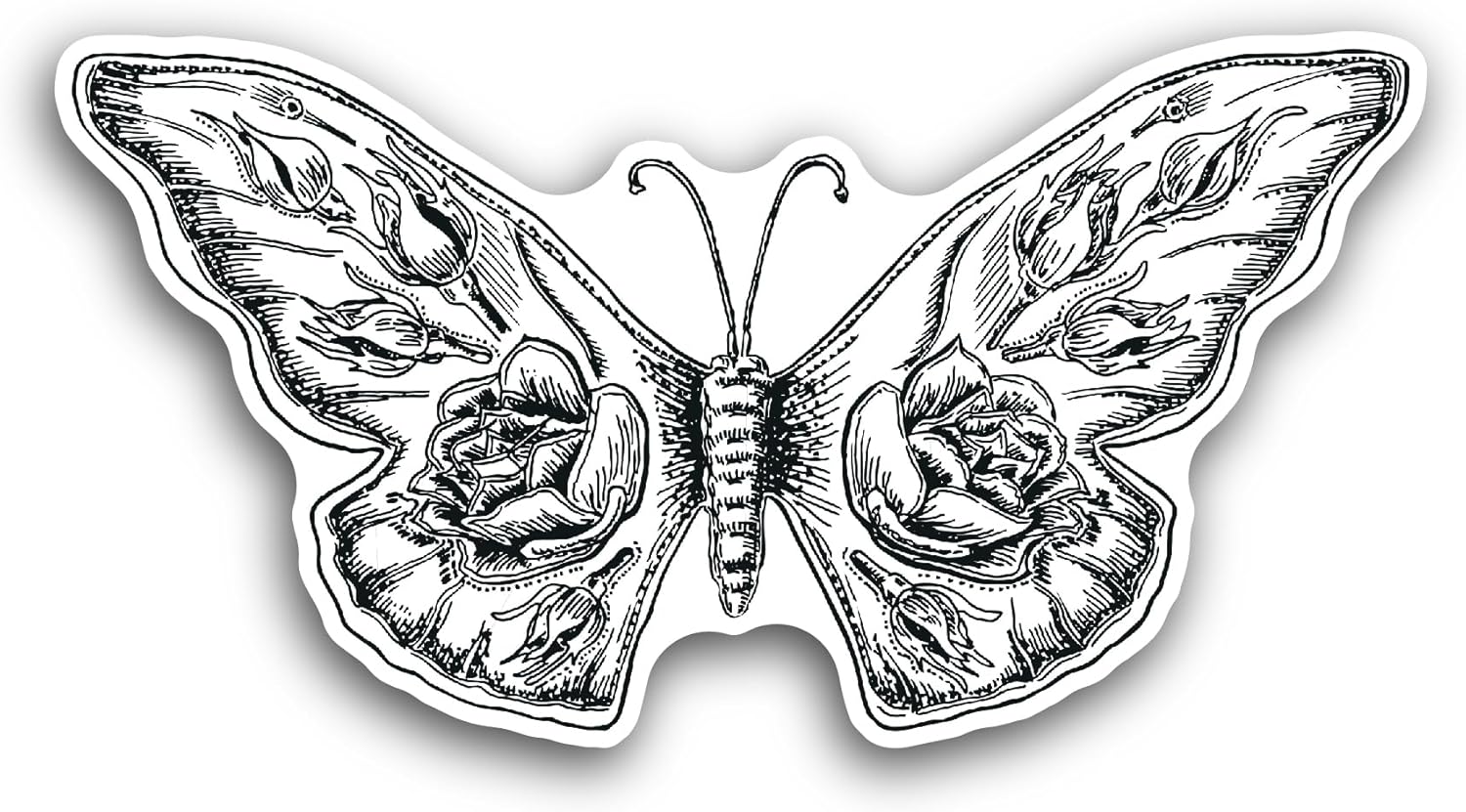 2 (Pieces) 3" and 5" Rose Flower Butterfly Sticker, Waterproof Vinyl Decals for Many Purpose Like Cars, Trucks, Laptops, Phones, Windows and More