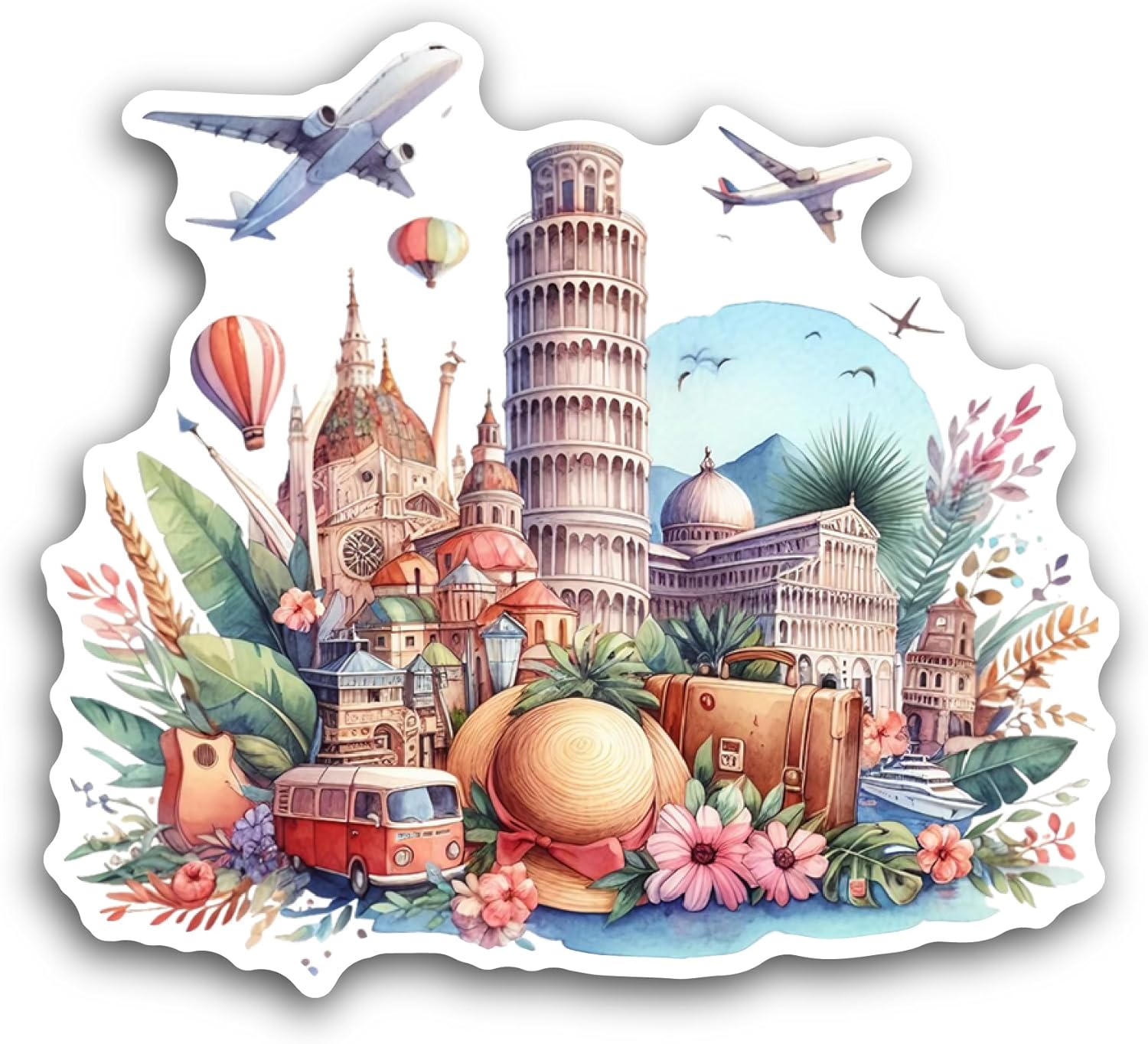 2 (Pieces) 3" and 5" Famous Travel Landmarks Sticker, Waterproof Vinyl Decals for Many Purpose Like Cars, Trucks, Laptops, Phones, Windows and More