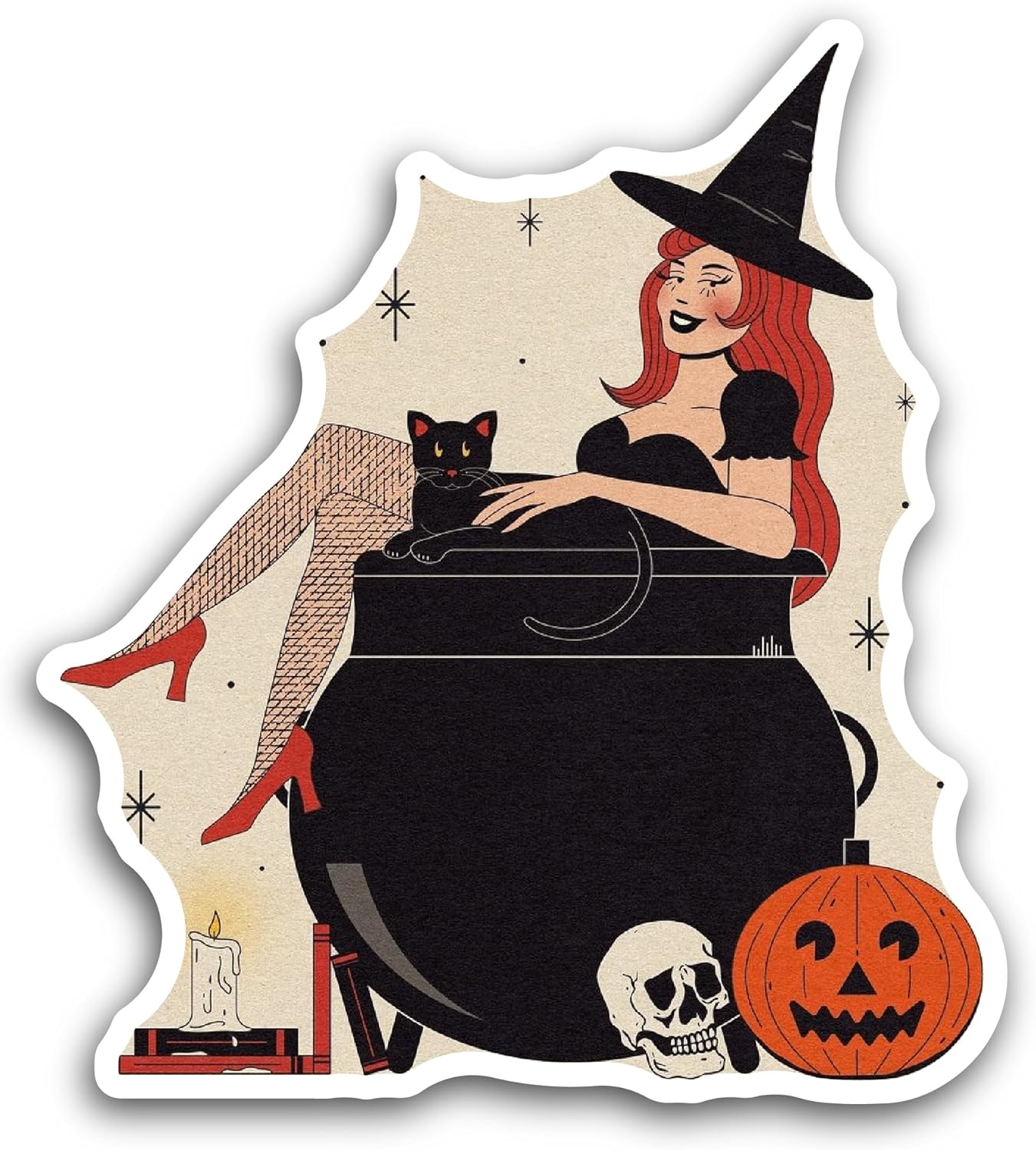 2 (Pieces) 3" and 5" Witch with Cat Sticker, Waterproof Vinyl Decals for Many Purpose Like Cars, Trucks, Laptops, Phones, Windows and More