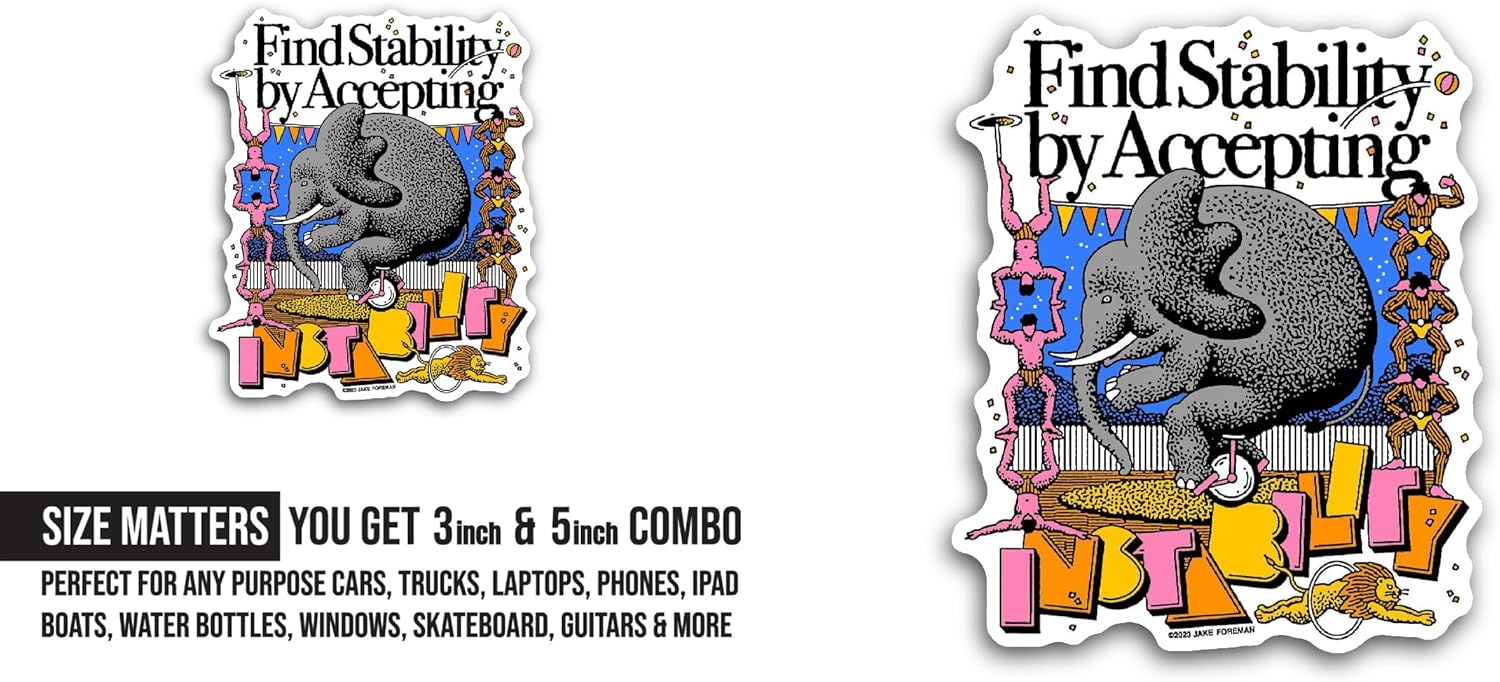 2 (Pieces) 3" and 5" Find Stability by Accepting Sticker, Waterproof Vinyl Decals for Many Purpose Like Cars, Trucks, Laptops, Phones, Windows and More