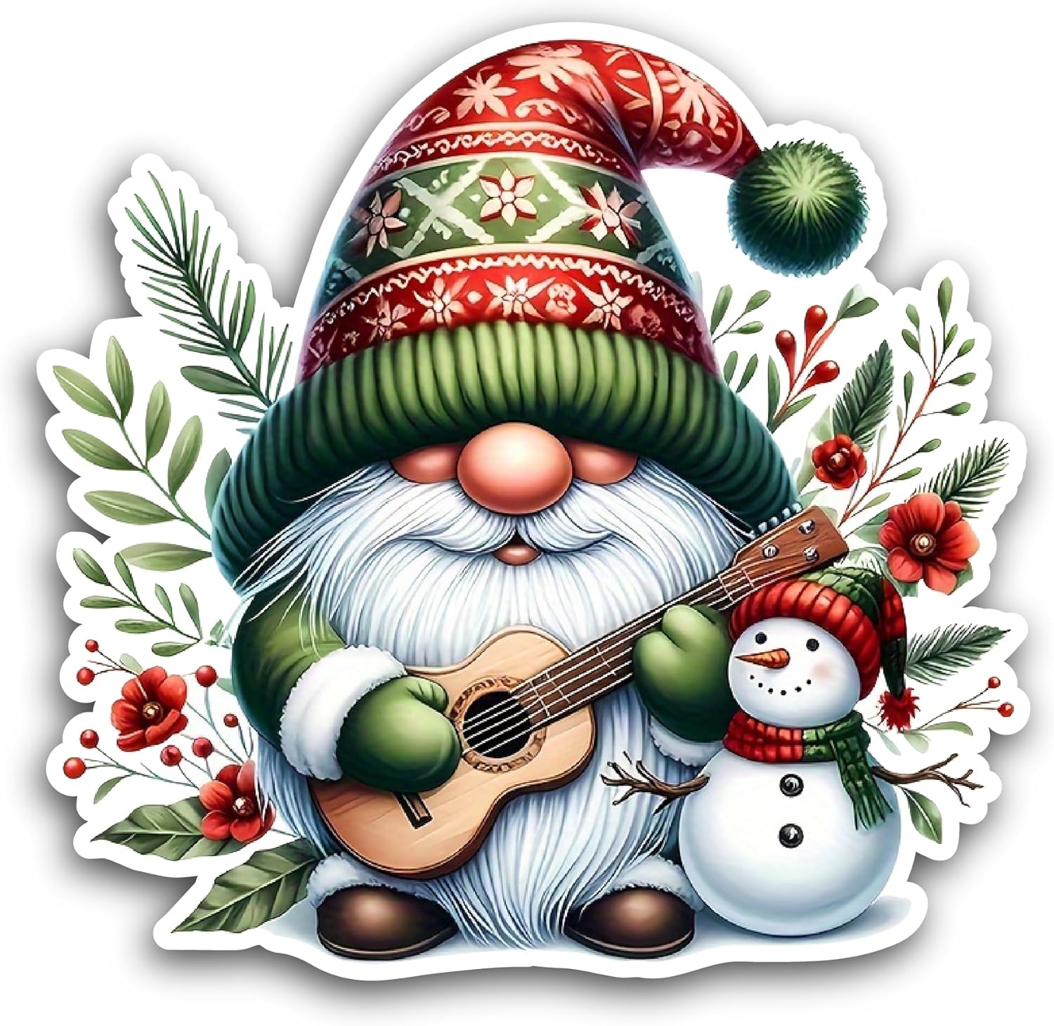 2 (Pieces) 3" and 5" Cute Christmas Gnome Sticker, Waterproof Vinyl Decals for Many Purpose Like Cars, Trucks, Laptops, Phones, Windows and More