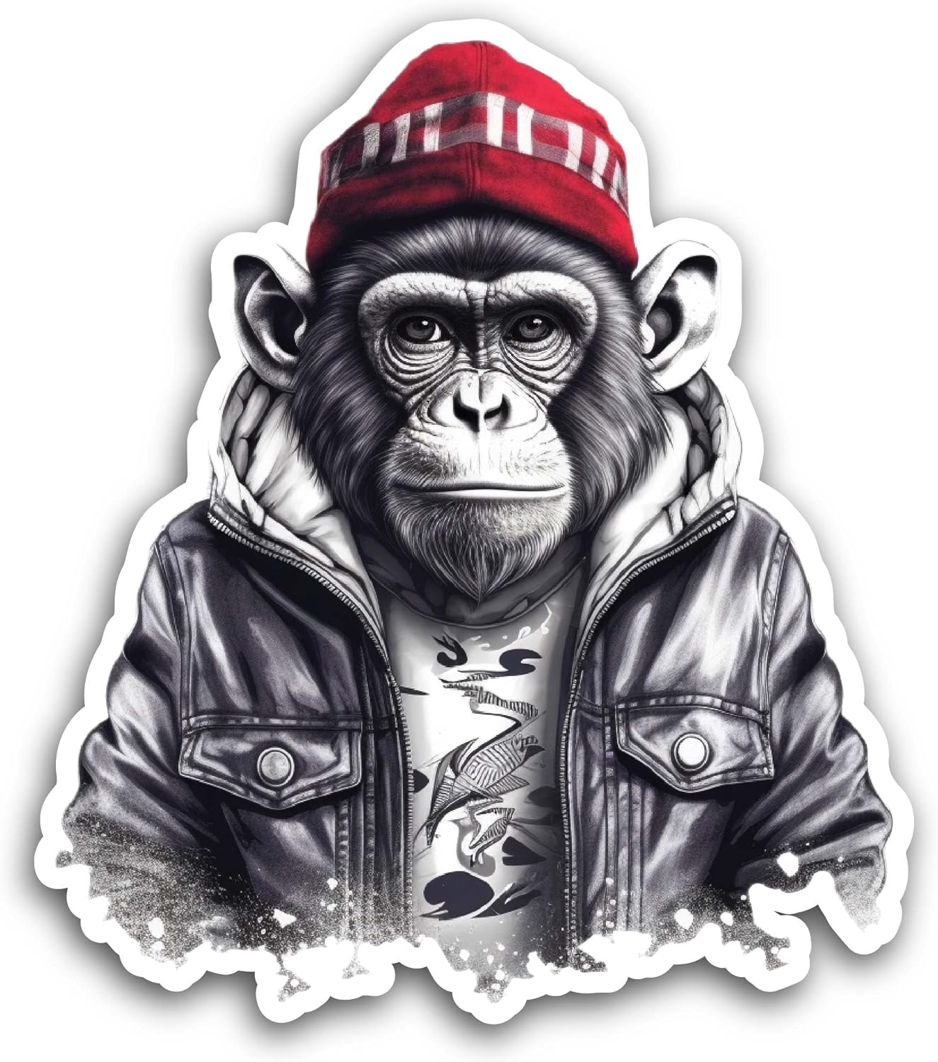 2 (Pieces) 3" and 5" Monkey in Jacket Sticker, Waterproof Vinyl Decals for Many Purpose Like Cars, Trucks, Laptops, Phones, Windows and More