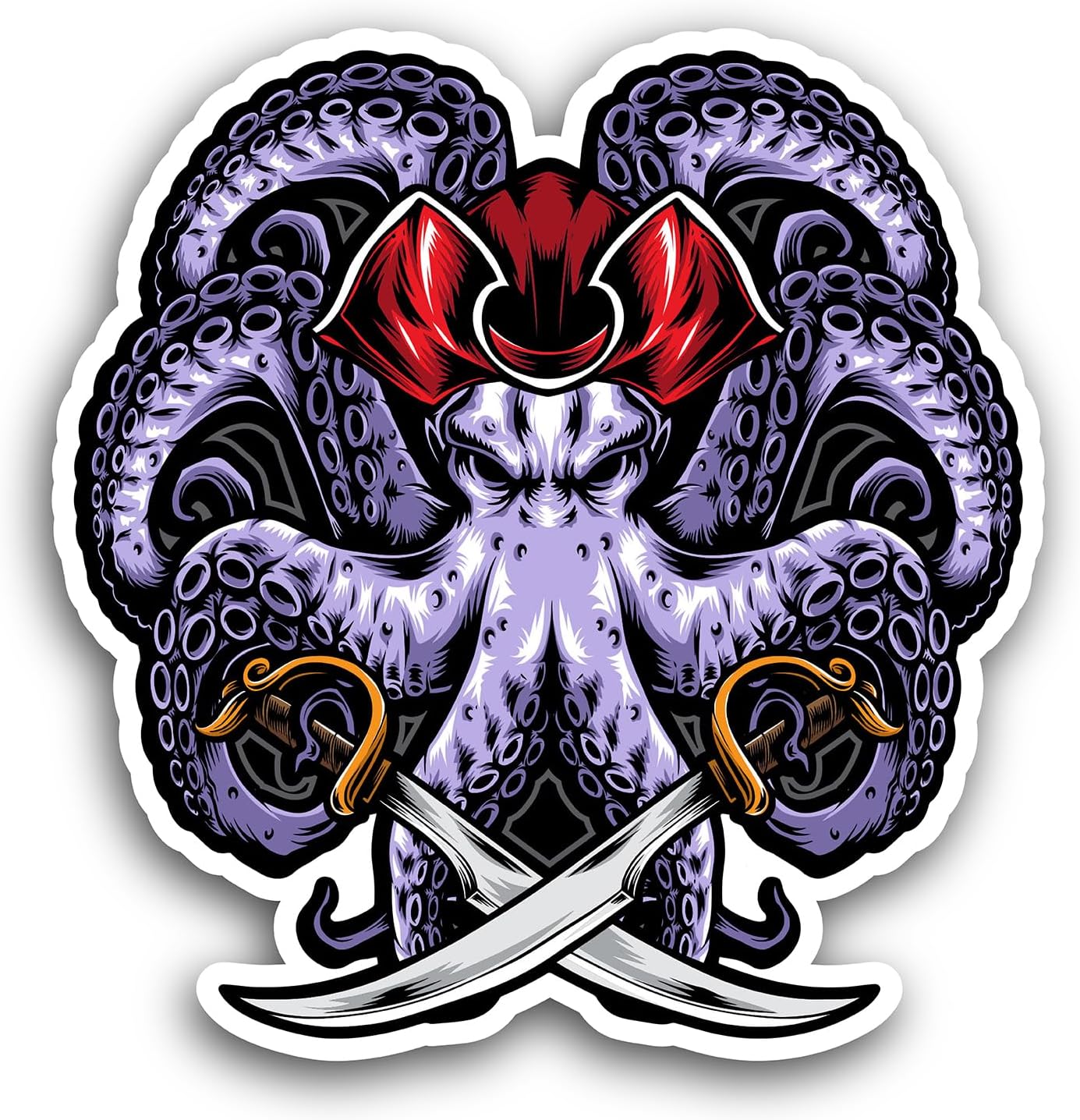 2 (Pieces) 3" and 5" Pirate Octopus Sticker, Waterproof Vinyl Decals for Many Purpose Like Cars, Trucks, Laptops, Phones, Windows and More