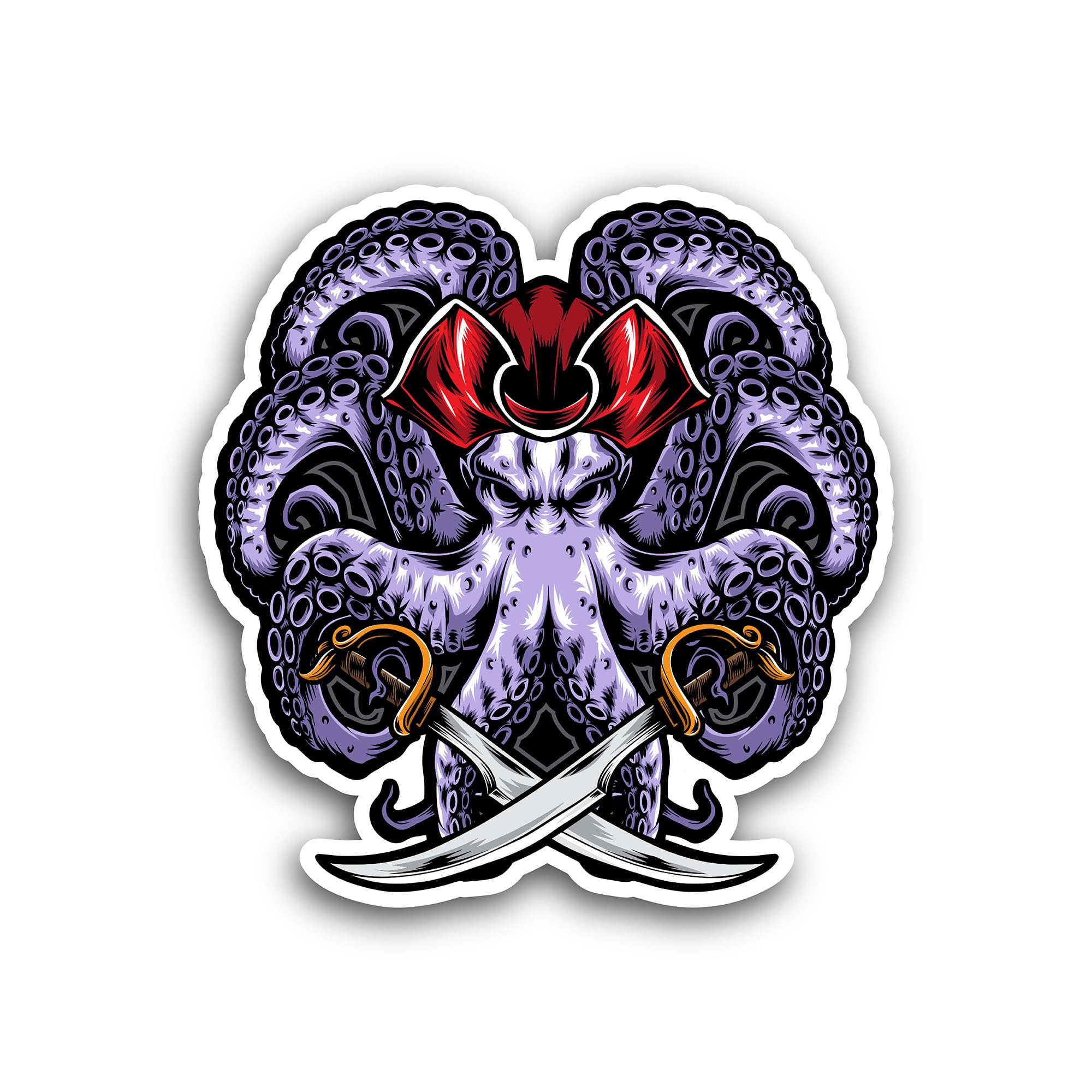 2 (Pieces) 3" and 5" Pirate Octopus Sticker, Waterproof Vinyl Decals for Many Purpose Like Cars, Tru