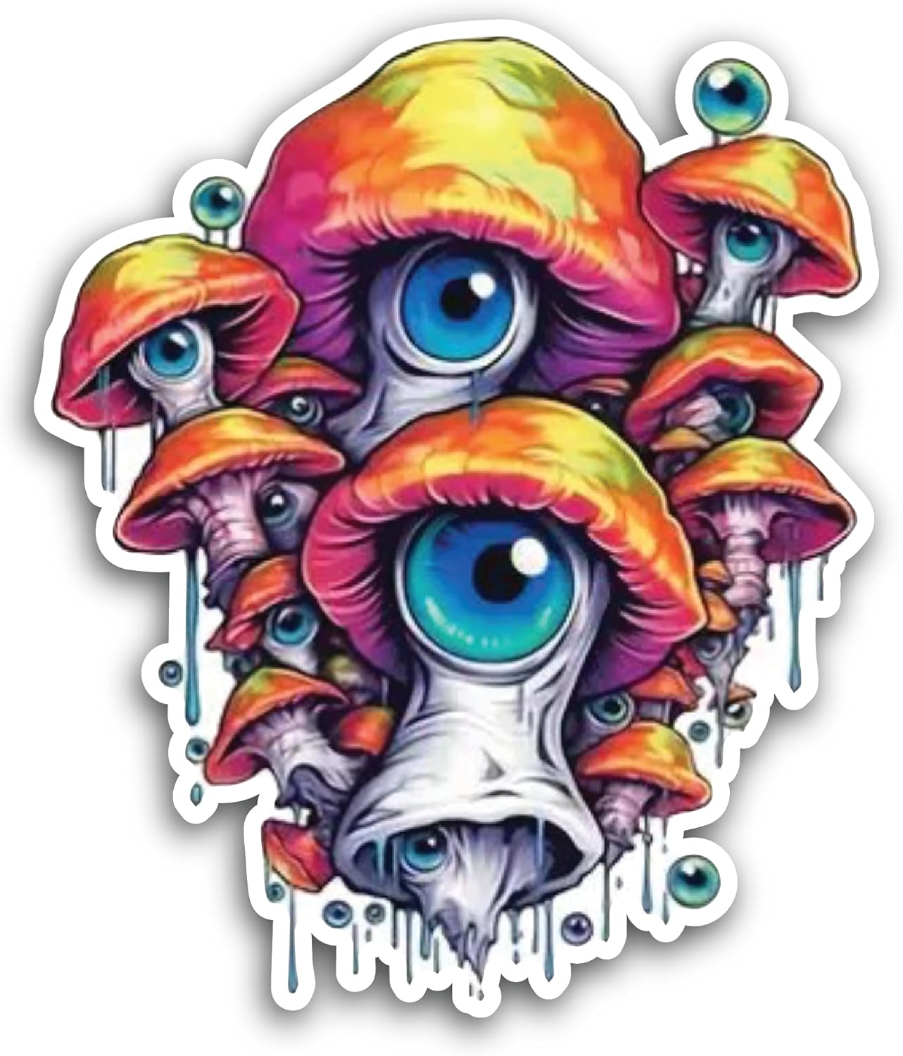 2 (Pieces) 3" and 5" Many Mushrooms with Single Eye Decal Sticker, Waterproof Vinyl Decals for Many Purpose Like Cars, Trucks, Laptops, Phones, Windows and More