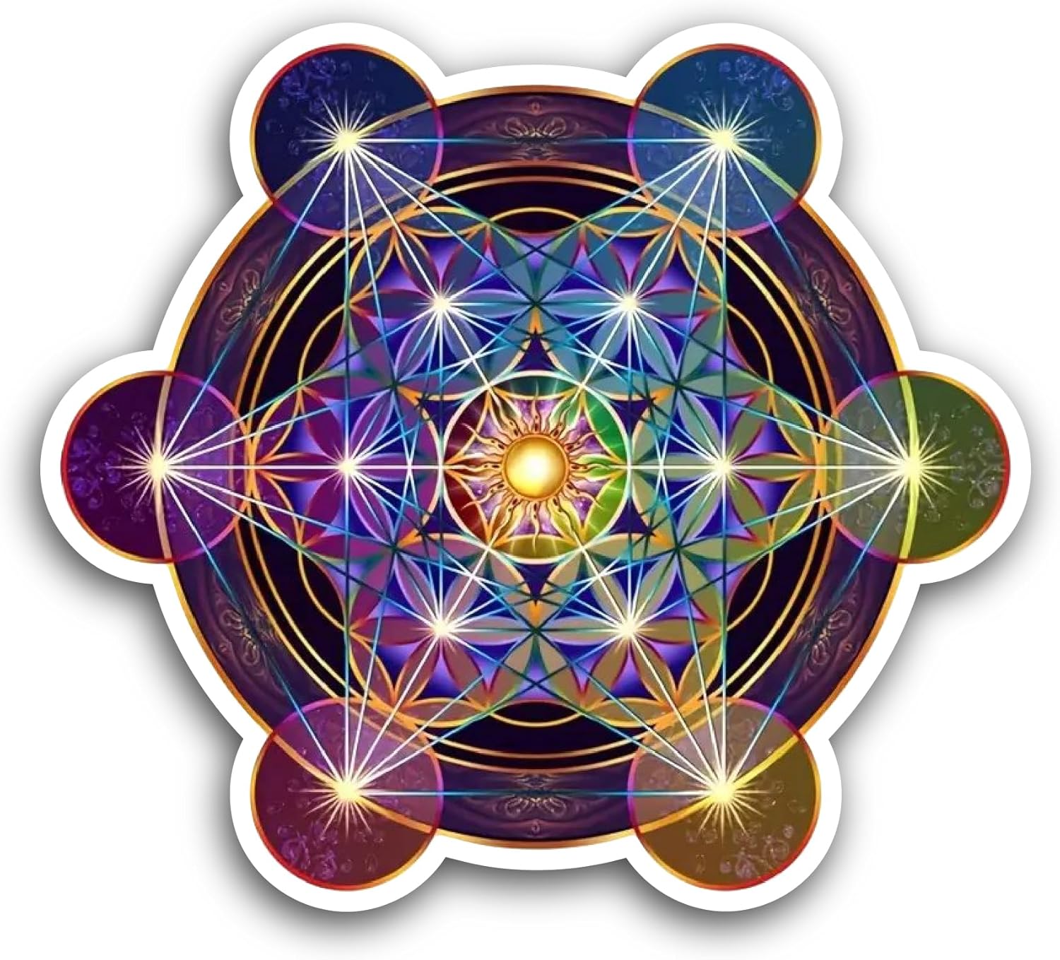 2 (Pieces) 3" and 5" Metatron Cube Sticker, Waterproof Vinyl Decals for Many Purpose Like Cars, Trucks, Laptops, Phones, Windows and More