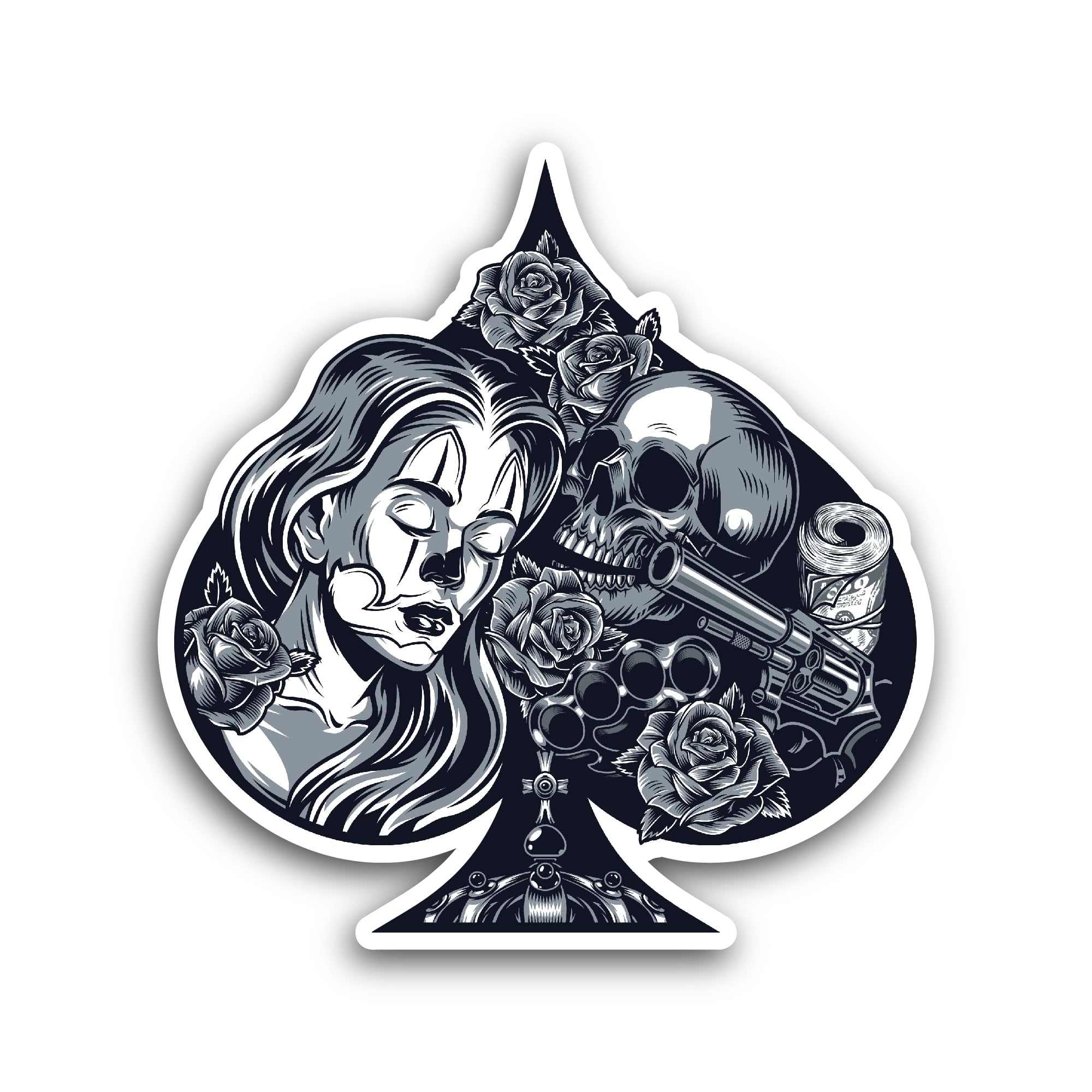 2 (Pieces) 3" and 5" Ace of Spades Shaped Vintage Chicano Sticker, Waterproof Vinyl Decals for Many 