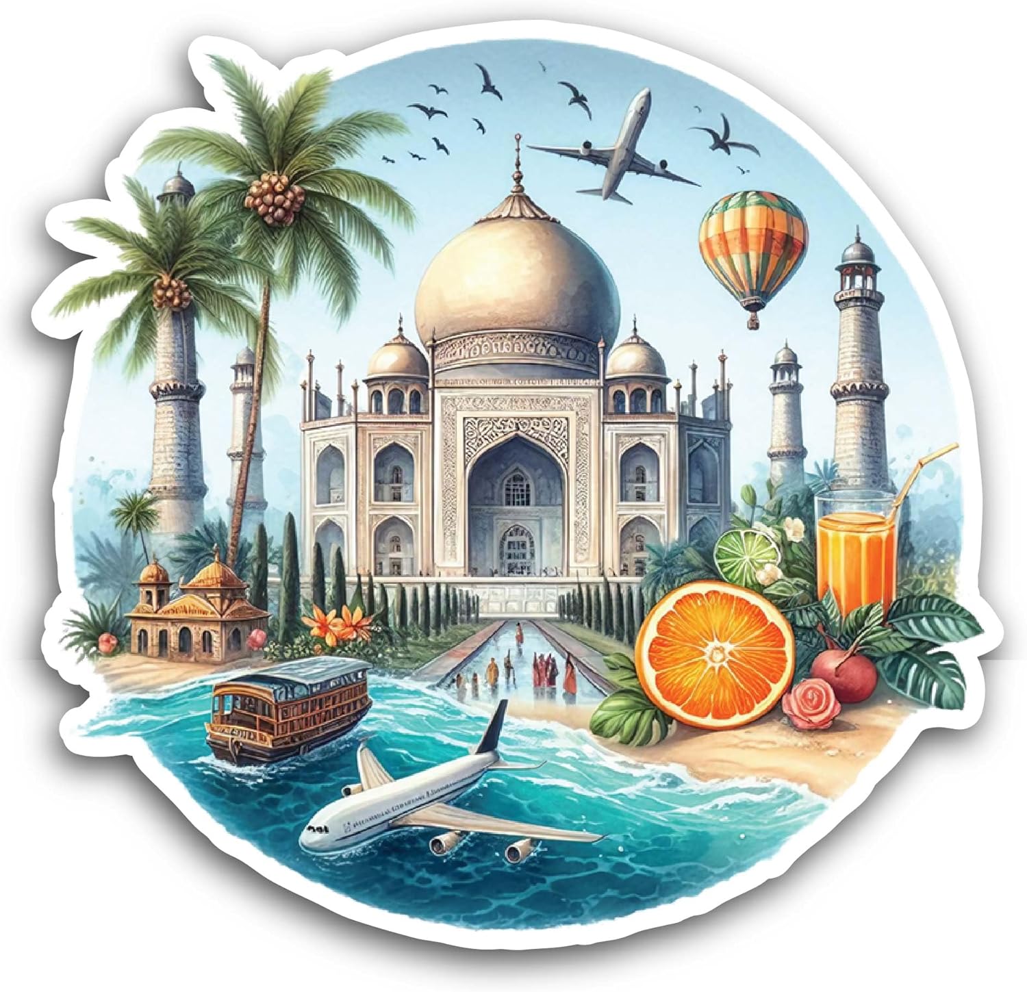 2 (Pieces) 3" and 5" Taj Mahal Landmark Sticker, Waterproof Vinyl Decals for Many Purpose Like Cars, Trucks, Laptops, Phones, Windows and More