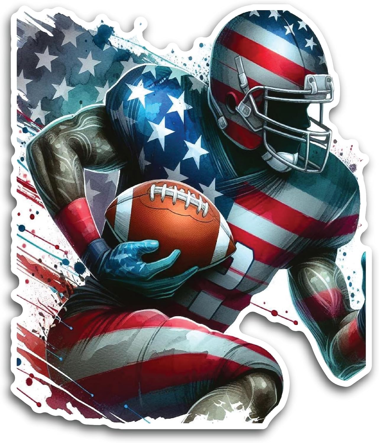 2 (Pieces) 3" and 5" Rugby Player in American Flag Attire Decal Sticker, Waterproof Vinyl Decals for Many Purpose Like Cars, Trucks, Laptops, Phones, Windows and More