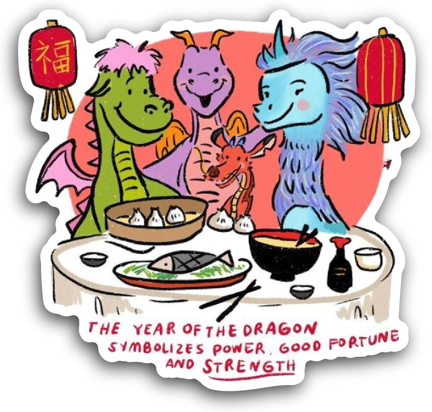 2 (Pieces) 3" and 5" The Year of The Dragon Text Sticker, Waterproof Vinyl Decals for Many Purpose Like Cars, Trucks, Laptops, Phones, Windows and More