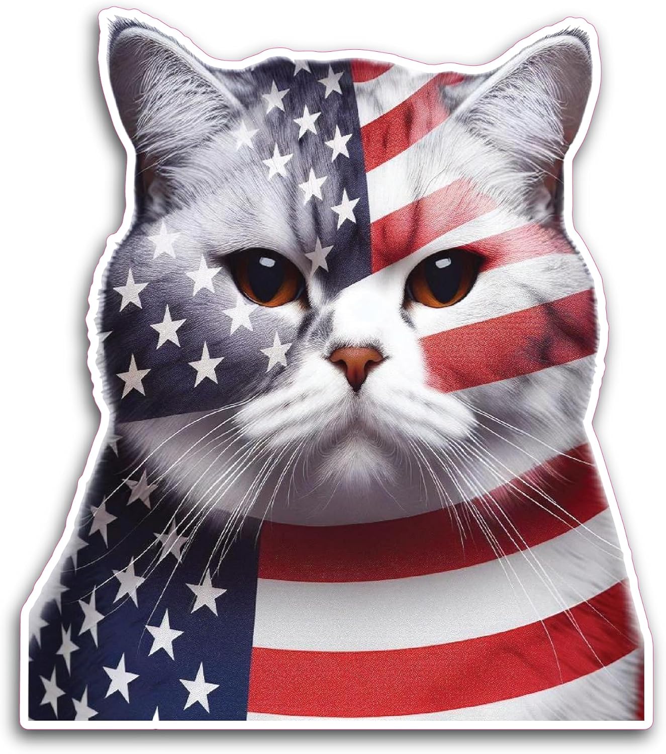 2 (Pieces) 3" and 5" Cat Staring at me with USA Flag Colour Decal Sticker, Waterproof Vinyl Decals for Many Purpose Like Cars, Trucks, Laptops, Phones, Windows and More