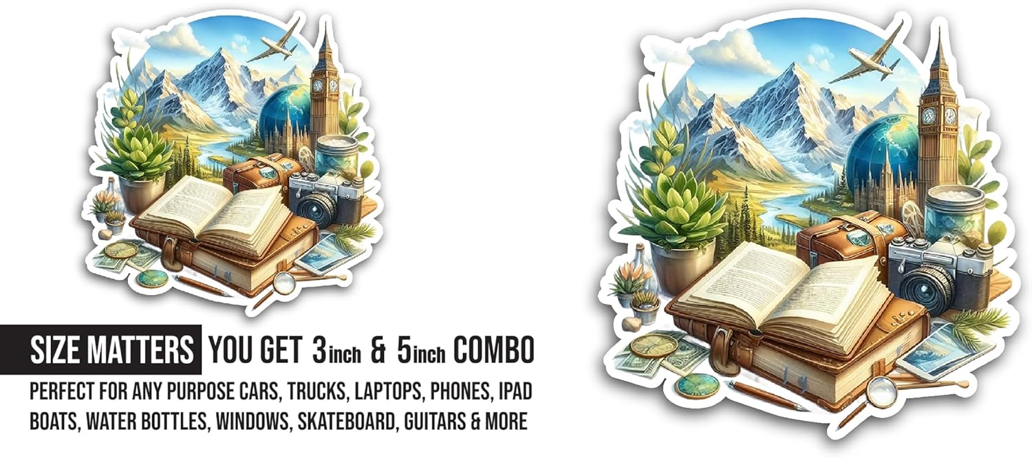2 (Pieces) 3" and 5" Traveling Landmarks Sticker, Waterproof Vinyl Decals for Many Purpose Like Cars, Trucks, Laptops, Phones, Windows and More