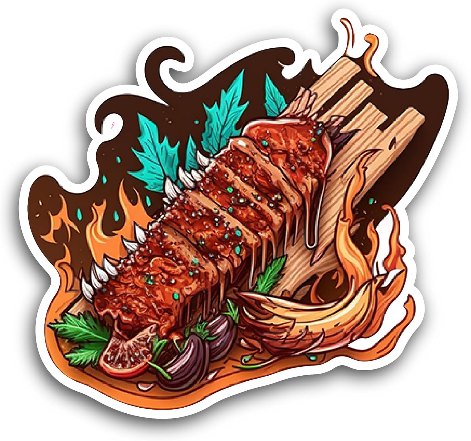 2 (Pieces) 3" and 5" Beef Kebab Sticker, Waterproof Vinyl Decals for Many Purpose Like Cars, Trucks, Laptops, Phones, Windows and More