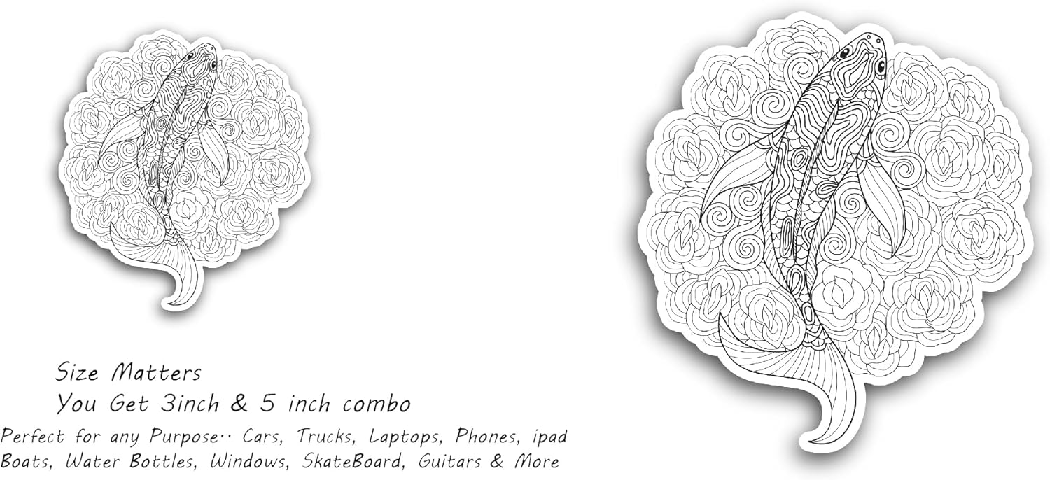 2 (Pieces) 3" and 5" Fish Vector Art Sticker, Waterproof Vinyl Decals for Many Purpose Like Cars, Trucks, Laptops, Phones, Windows and More