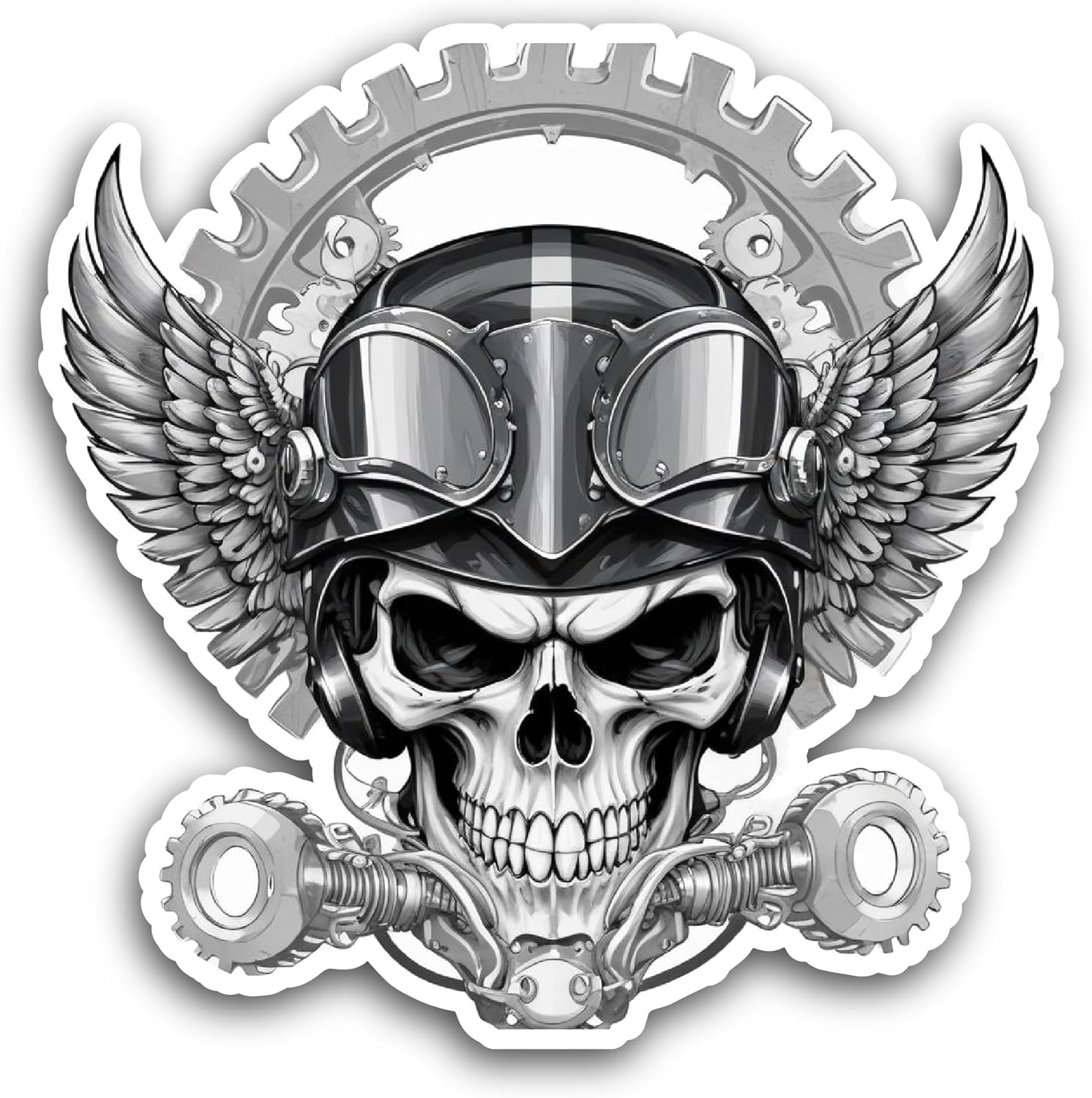 2 (Pieces) 3" and 5" Biker Skull Sticker, Waterproof Vinyl Decals for Many Purpose Like Cars, Trucks, Laptops, Phones, Windows and More