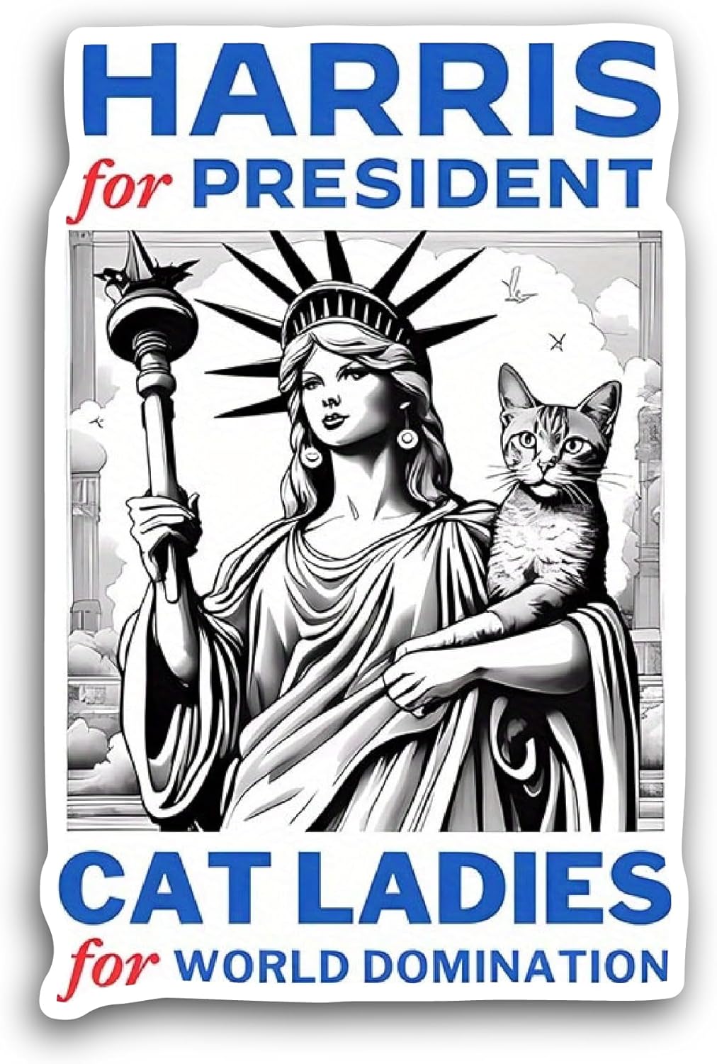 2 (Pieces) 3" and 5" Cat Ladies Sticker, Waterproof Vinyl Decals for Many Purpose Like Cars, Trucks, Laptops, Phones, Windows and More