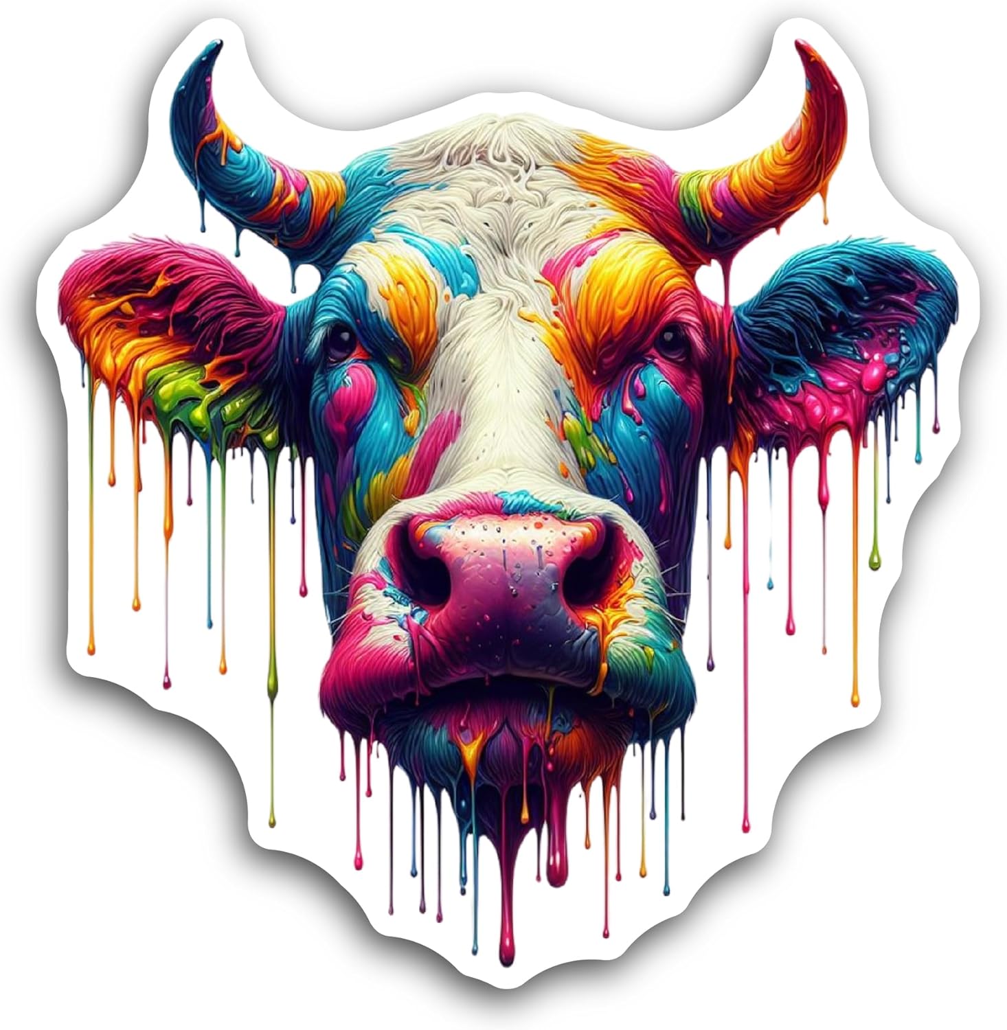 2 (Pieces) 3" and 5" Colorful Cow Head Sticker, Waterproof Vinyl Decals for Many Purpose Like Cars, Trucks, Laptops, Phones, Windows and More