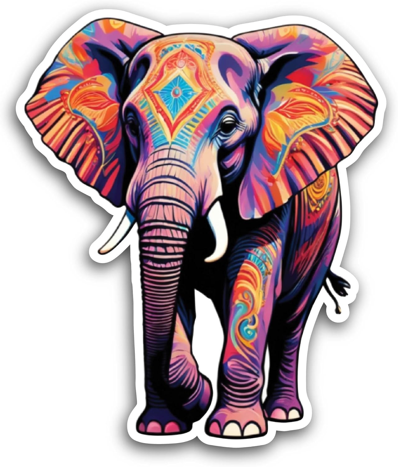 2 (Pieces) 3" and 5" Bright Colored Elephant Sticker, Waterproof Vinyl Decals for Many Purpose Like Cars, Trucks, Laptops, Phones, Windows and More