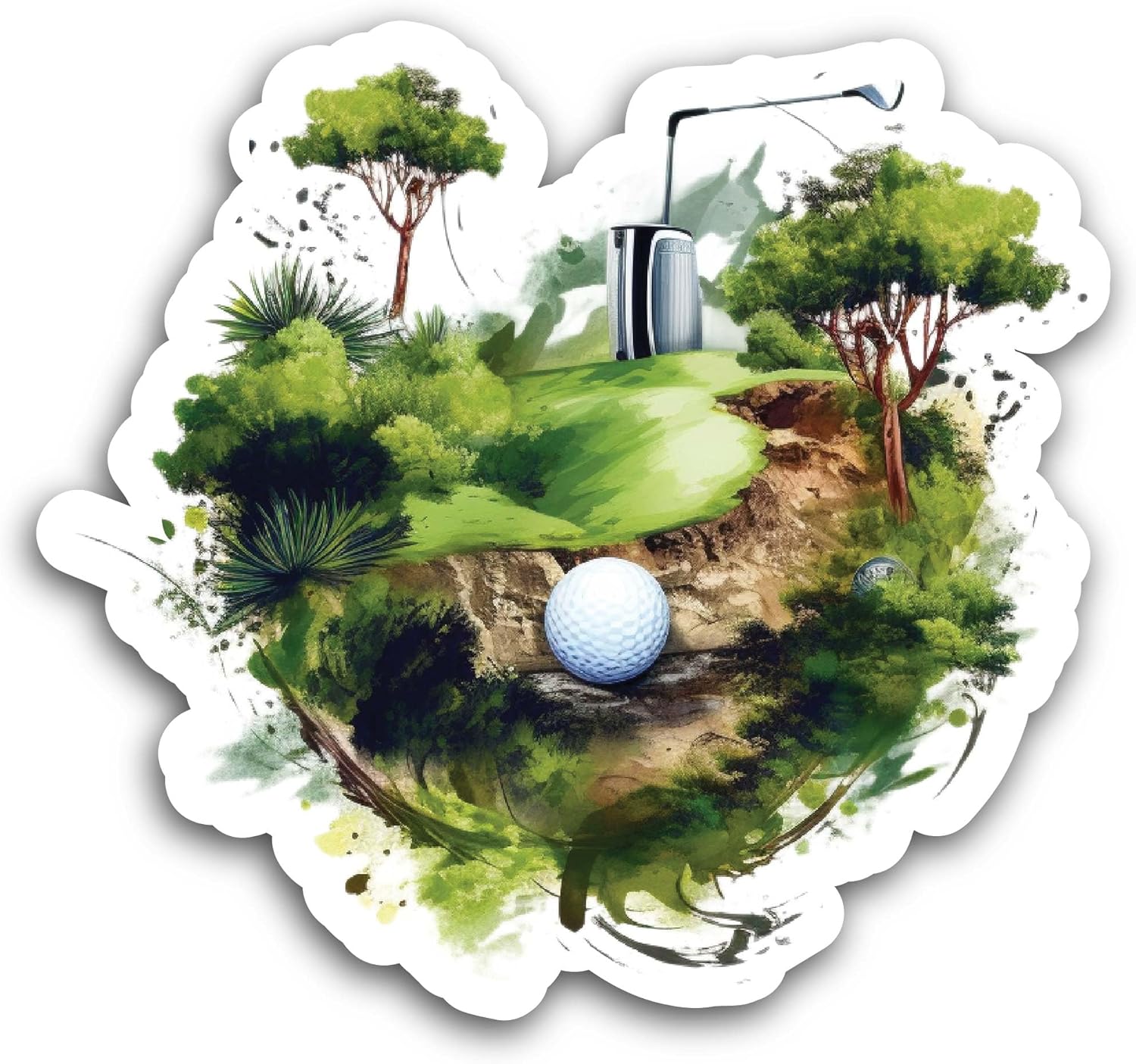 2 (Pieces) 3" and 5" Golf Course with Grass Sticker, Waterproof Vinyl Decals for Many Purpose Like Cars, Trucks, Laptops, Phones, Windows and More