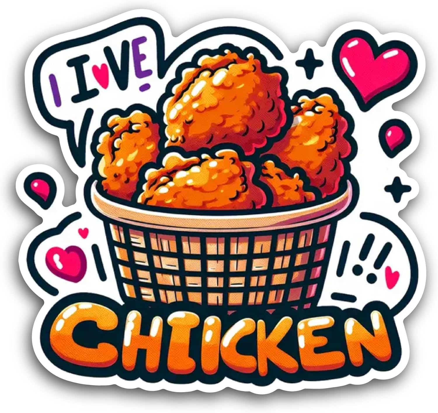 2 (Pieces) 3" and 5" Fried Chicken Cartoon Sticker, Waterproof Vinyl Decals for Many Purpose Like Cars, Trucks, Laptops, Phones, Windows and More
